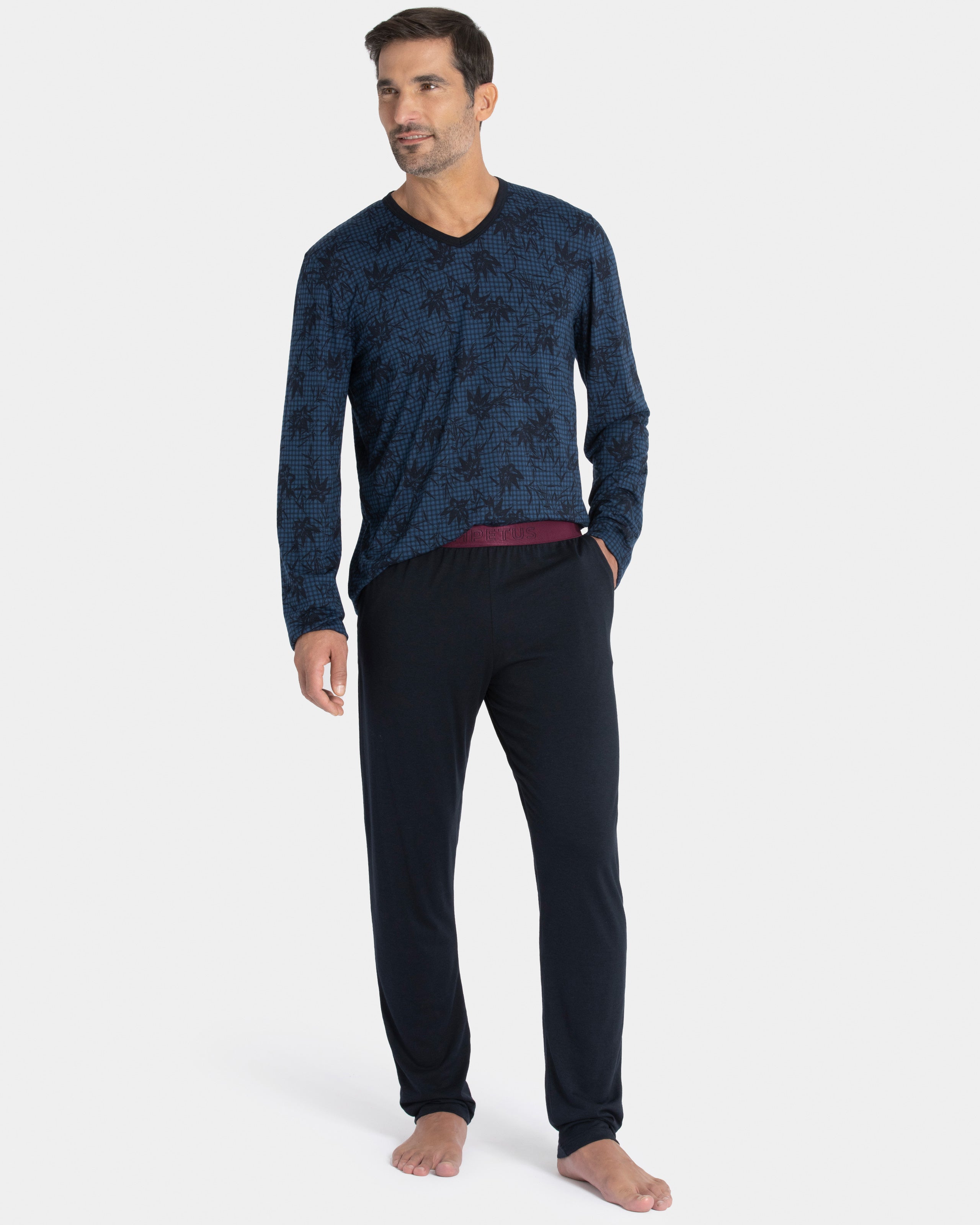 Pijama largo de hombre estampado en Lyocell