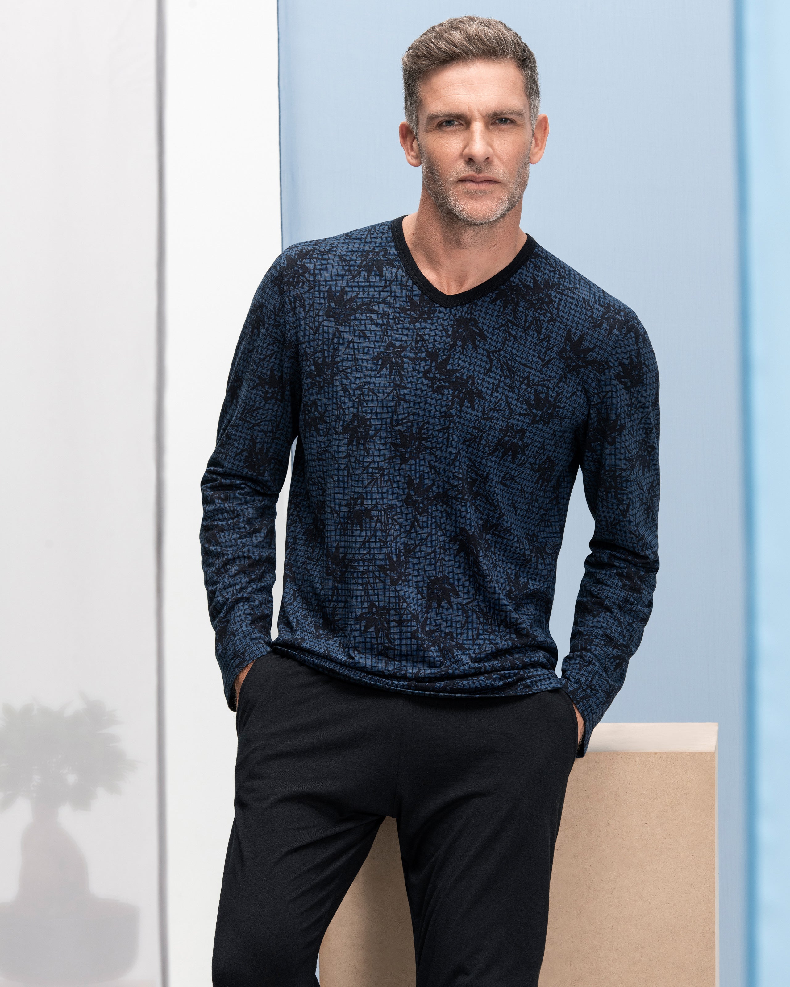 Pijama comprido de homem estampado em Lyocell