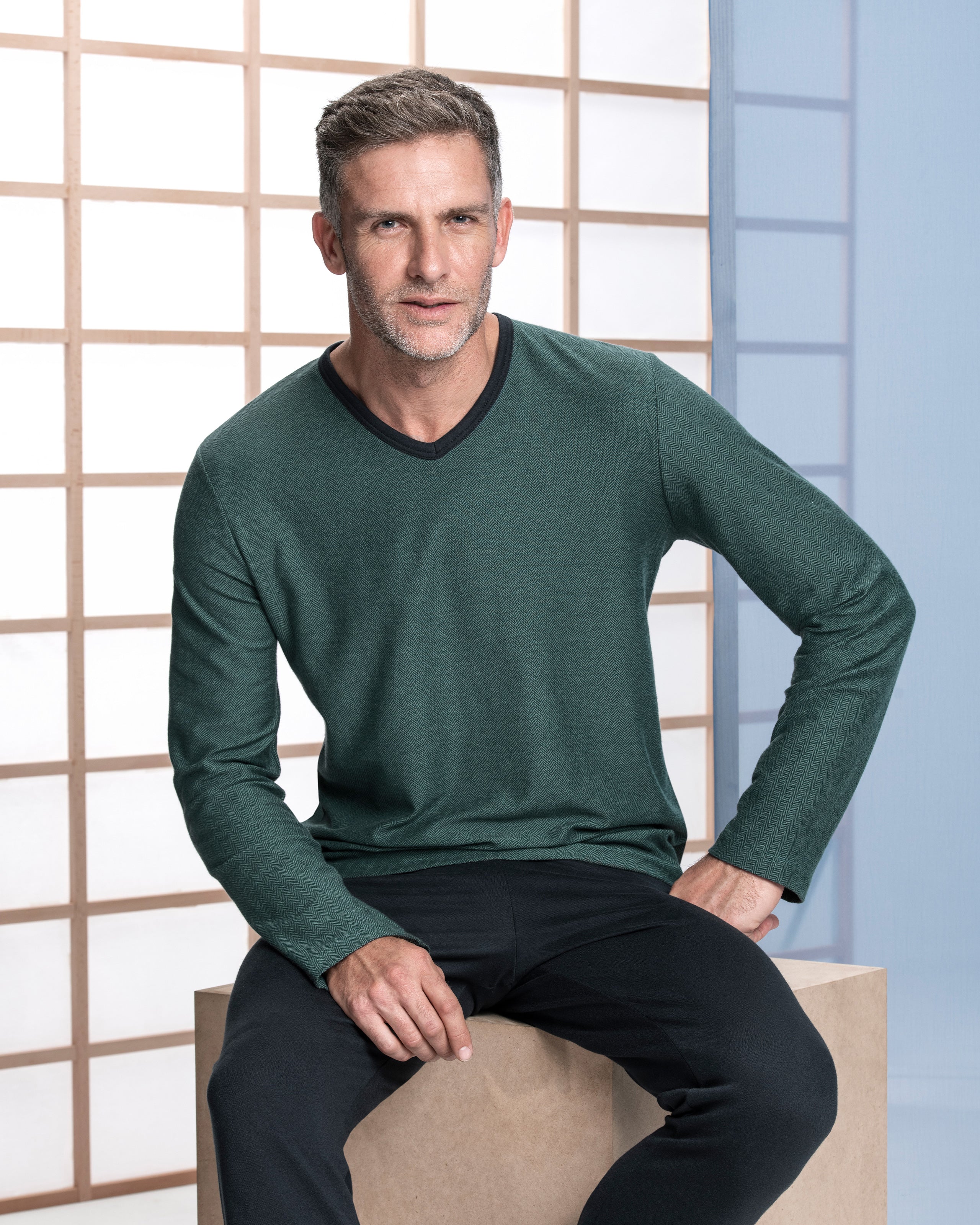 Pijama de punto de hombre en Algodón