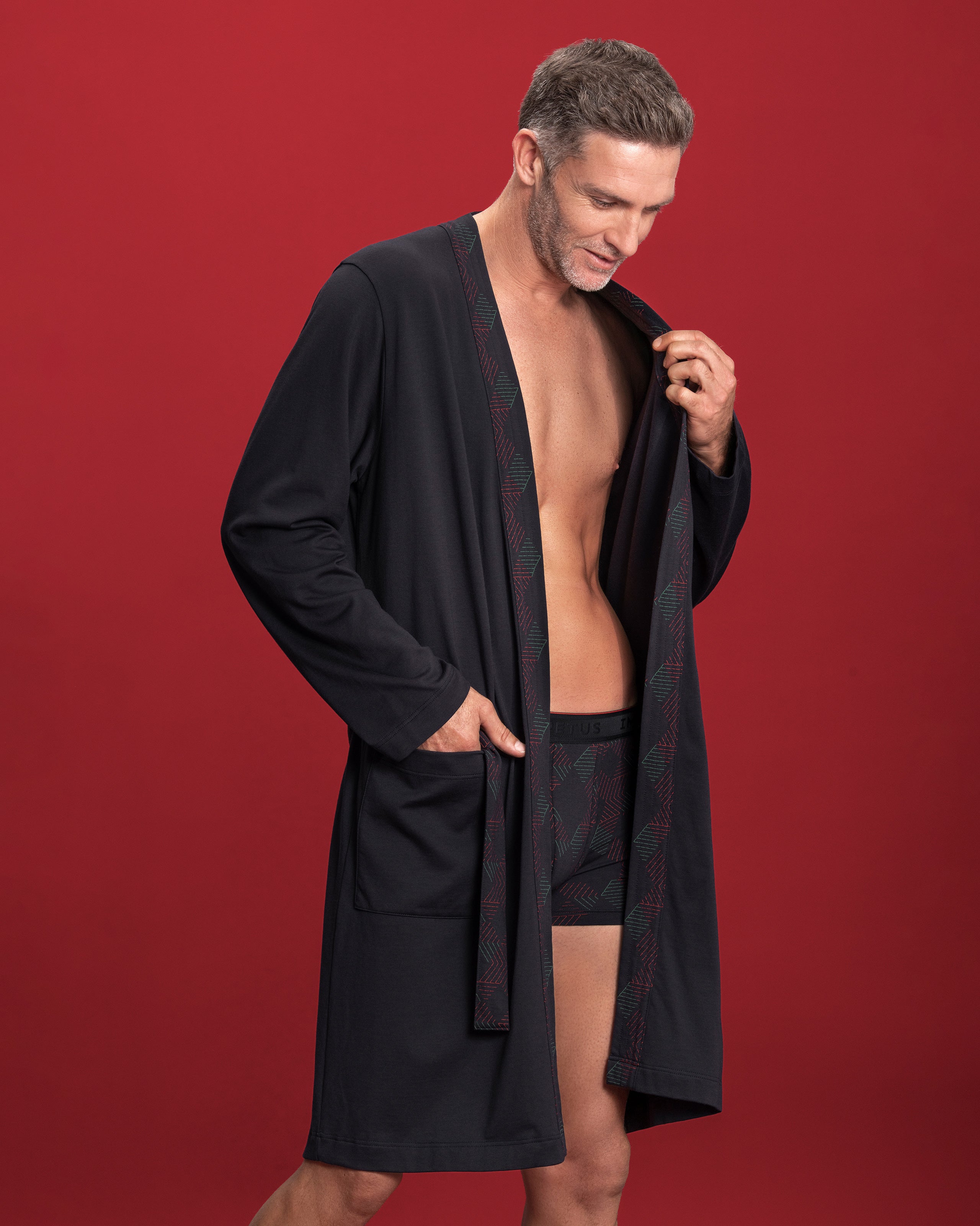 Man's printed dressing gown in cotton Modal