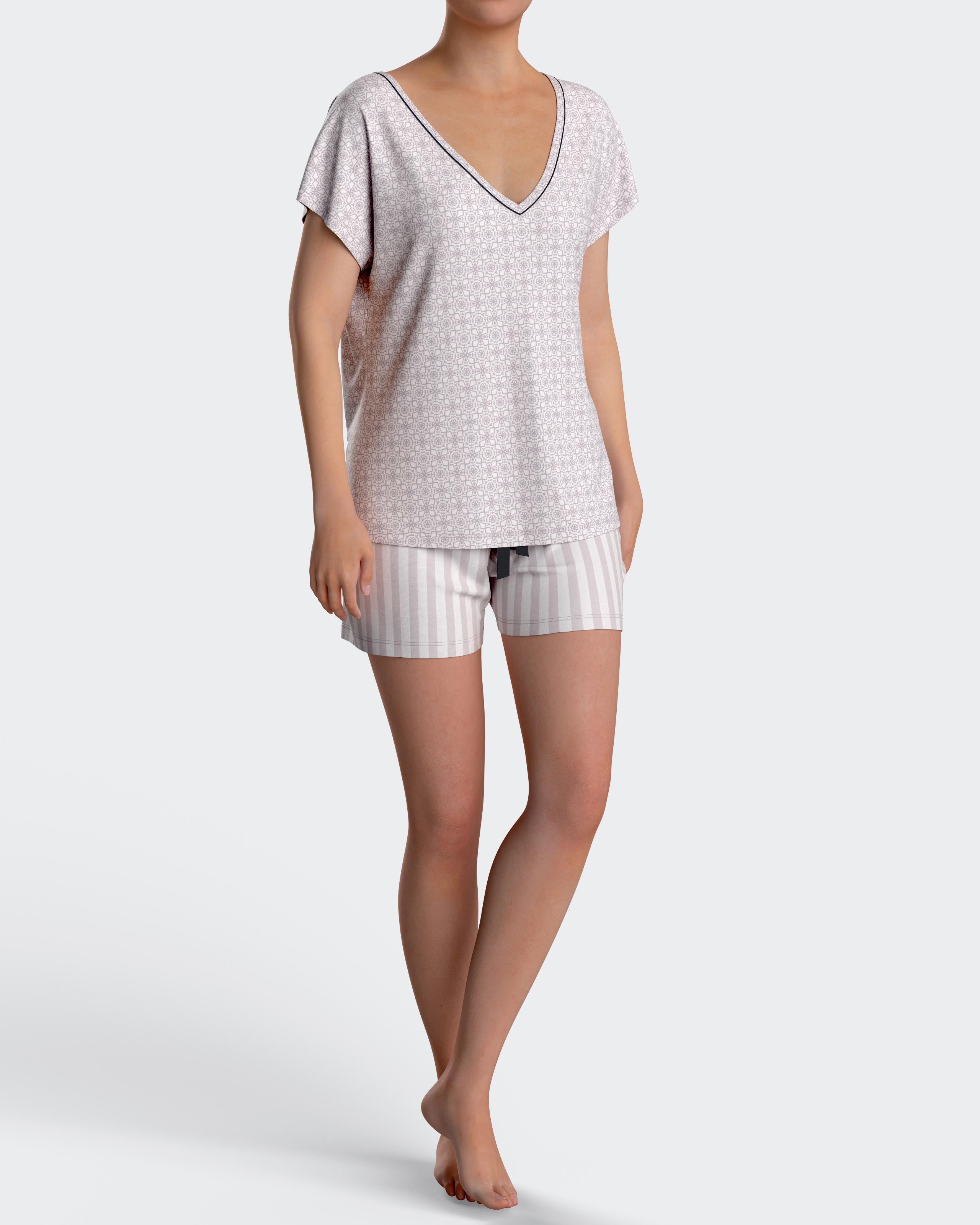 Pijama curto de mulher com botões em Algodão Modal