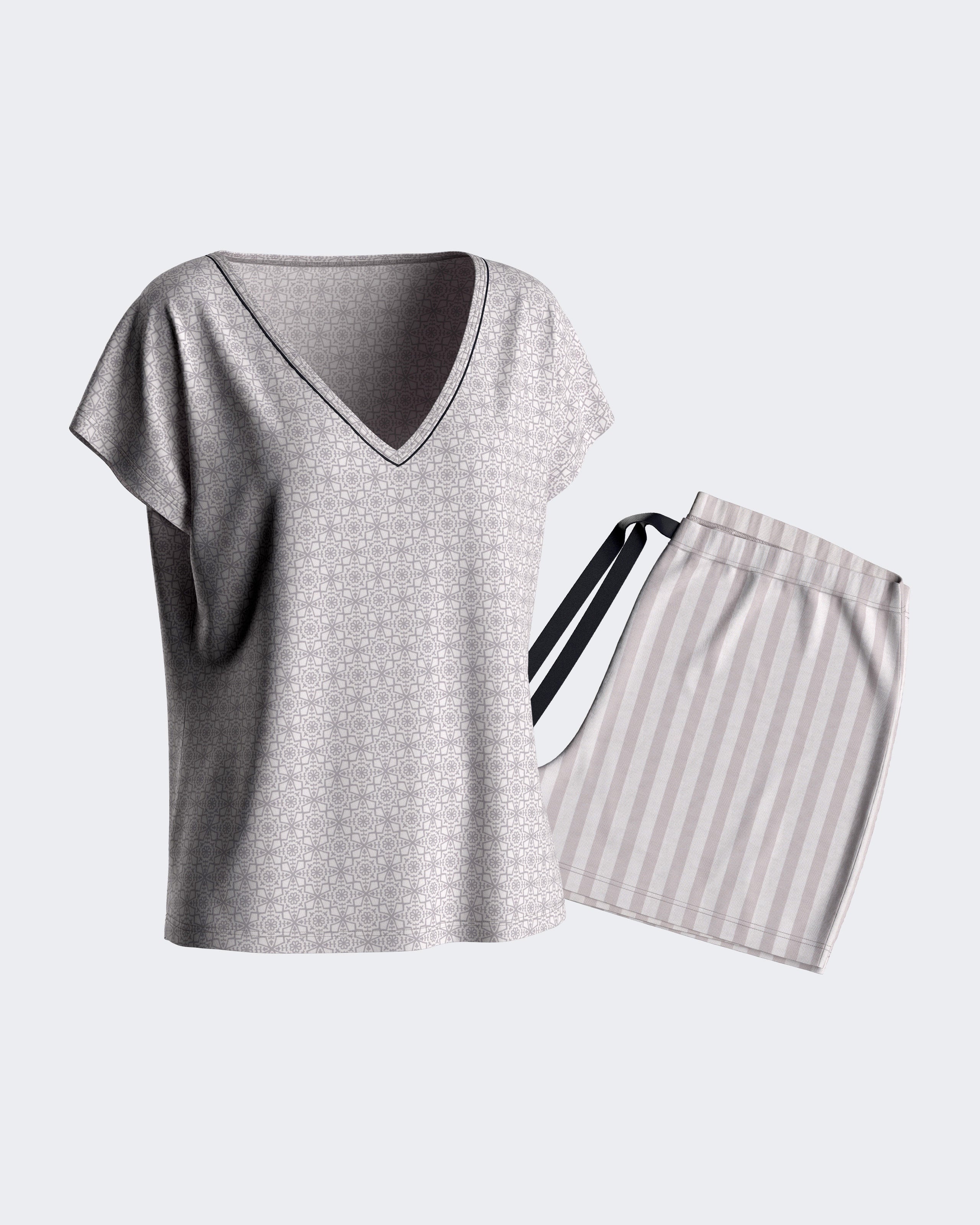 Kurzer Damen-Pyjama mit Knöpfen aus Baumwoll-Modal