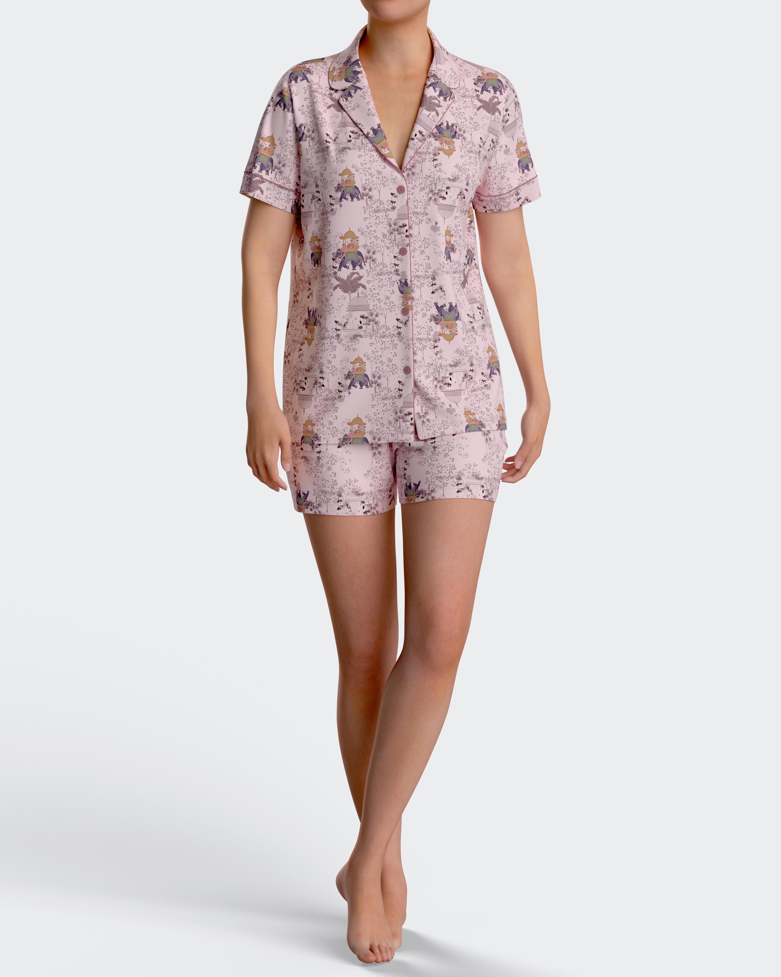 Kurzer Damen-Pyjama mit Knöpfen aus Baumwoll-Modal