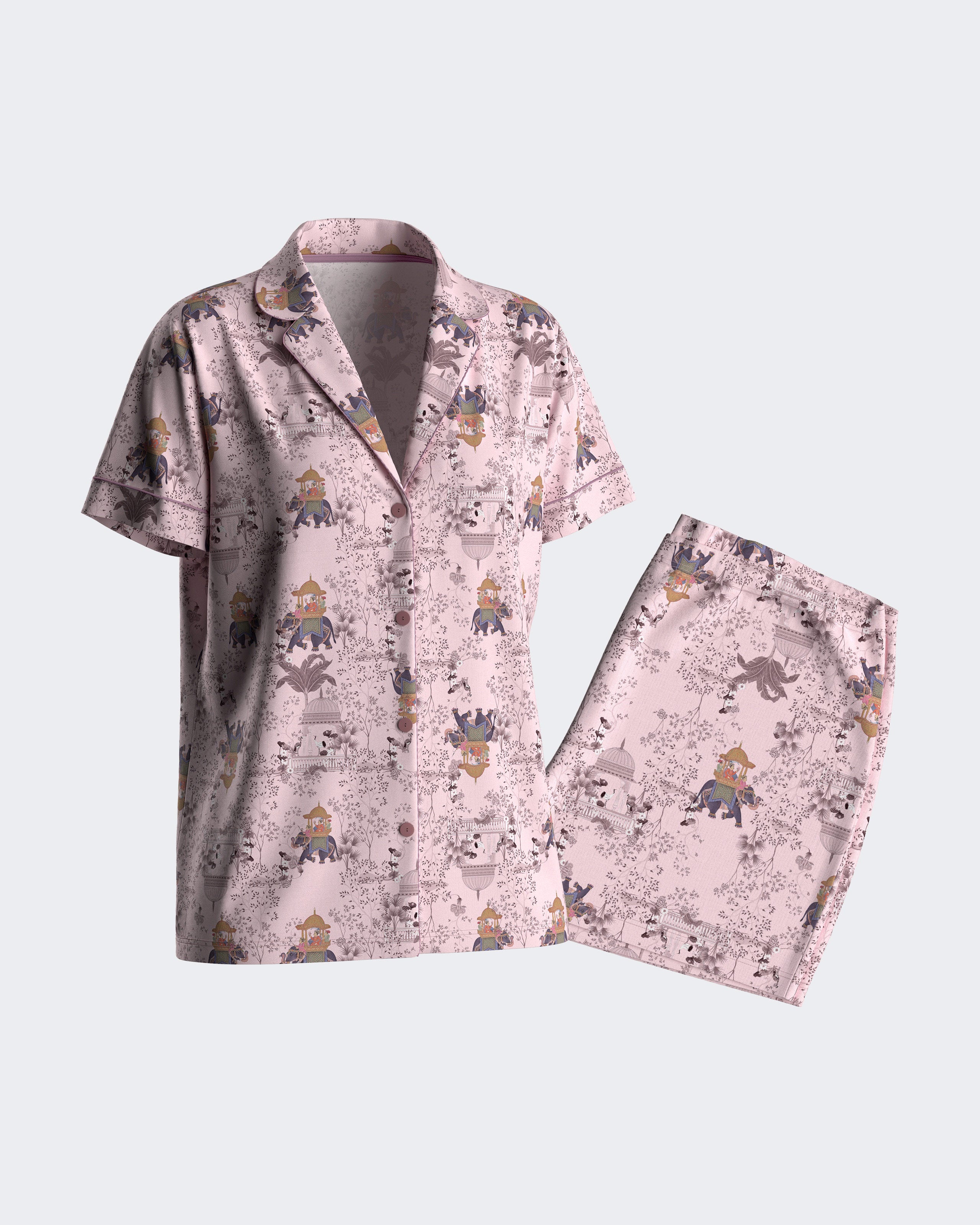 Pijama curto de mulher com botões em Algodão Modal