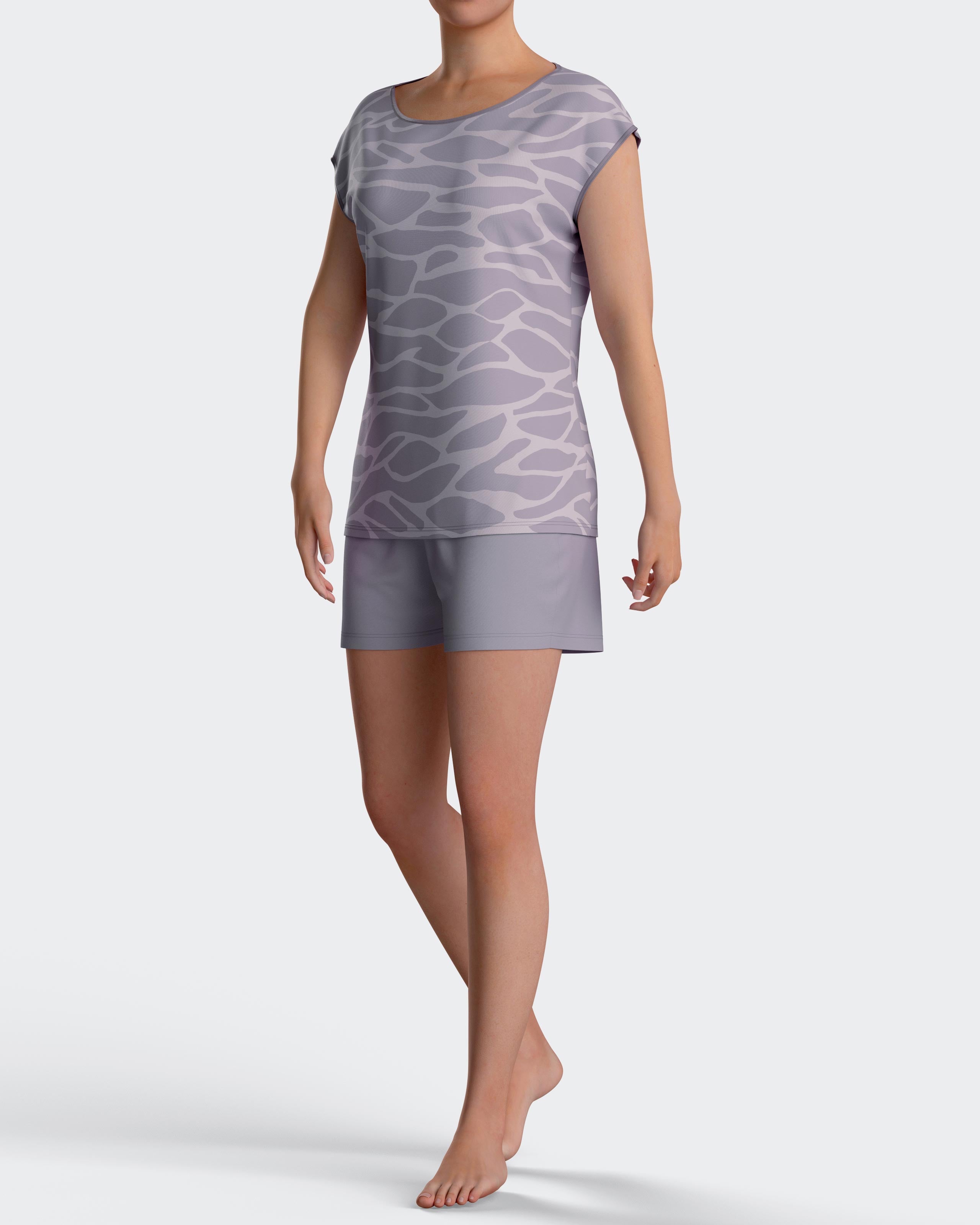 Kurzer Damen-Pyjama mit exotischem Print