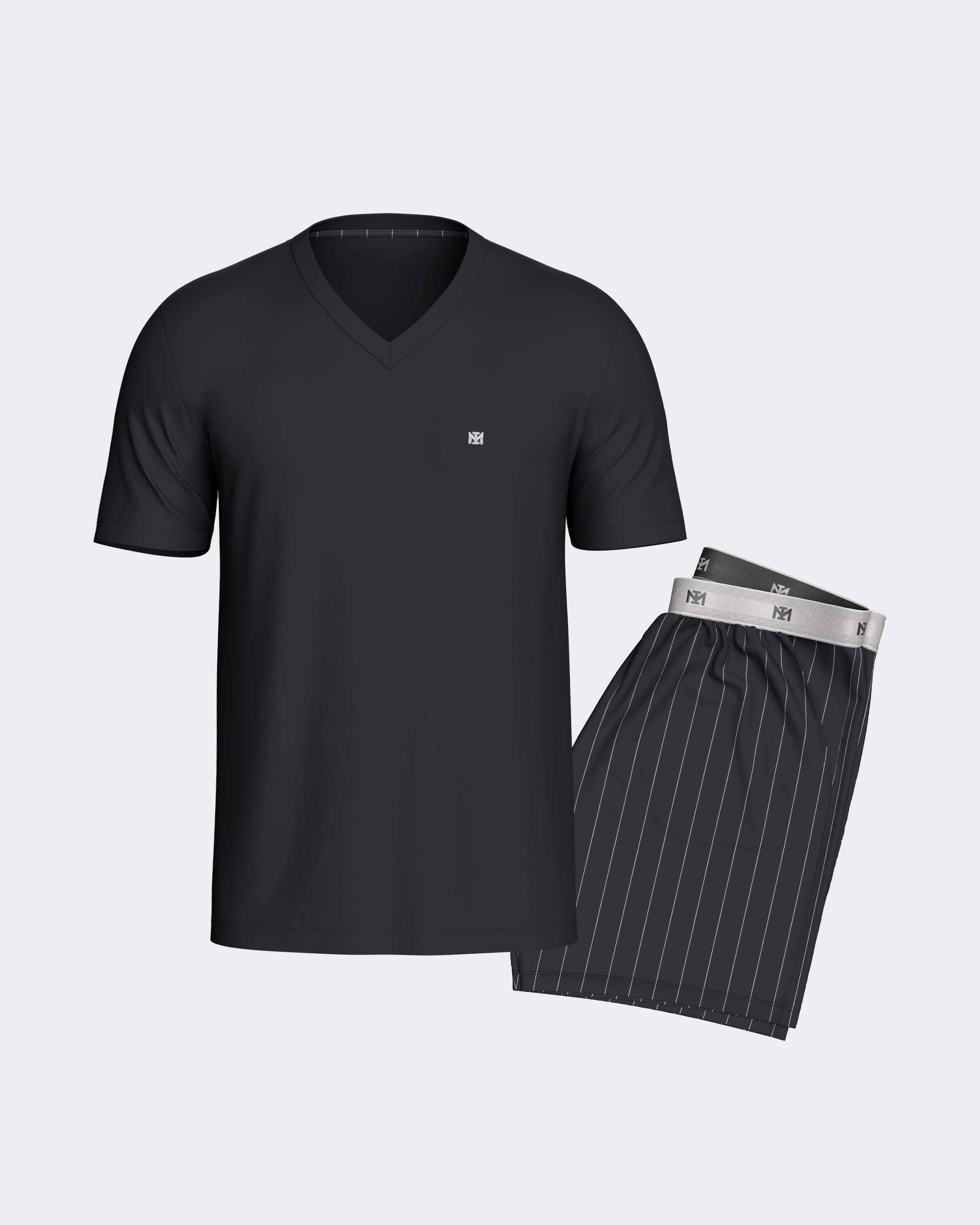 Kurzer gestreifter Herren-Pyjama aus Baumwolle