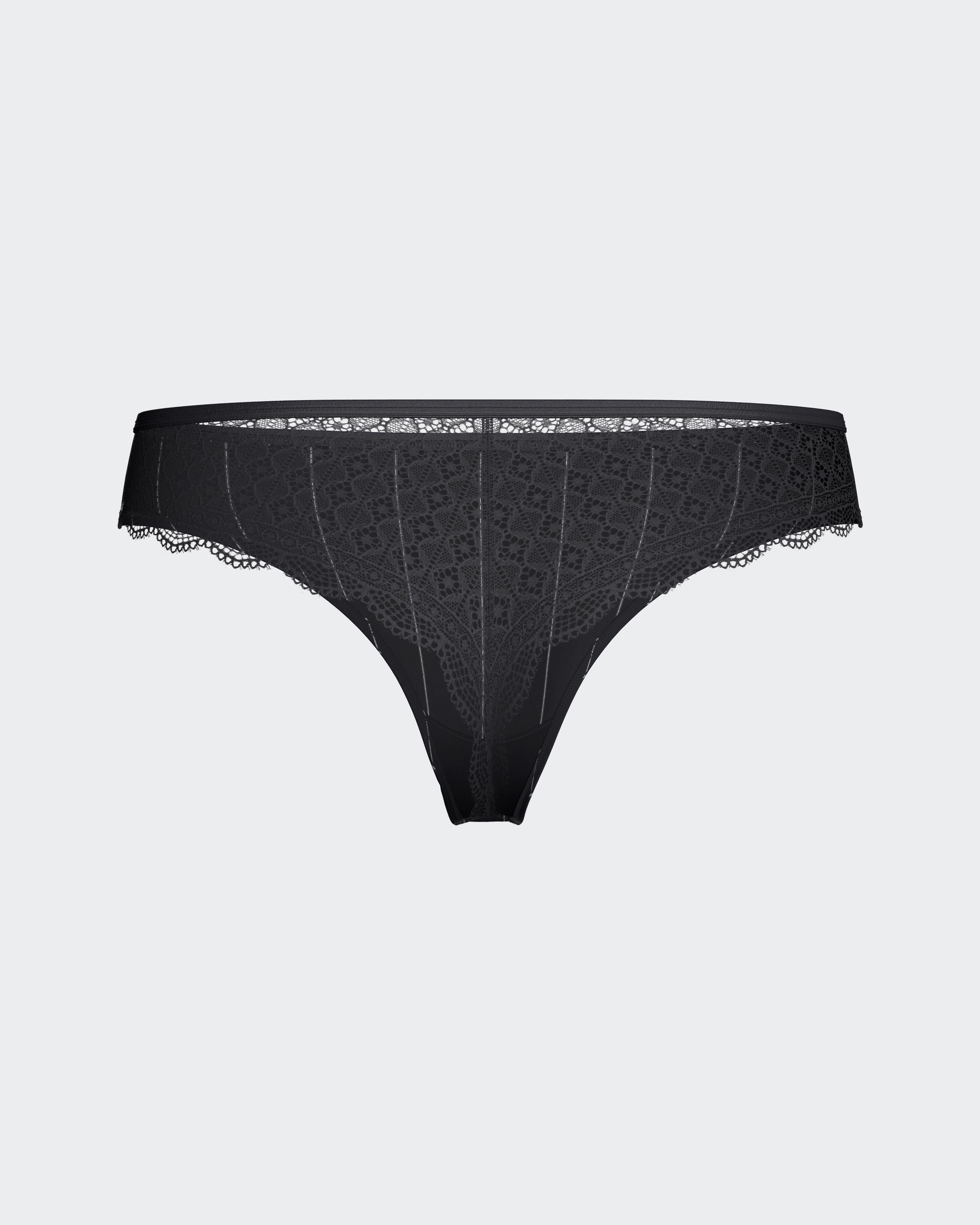 Striped thong with lace detailing