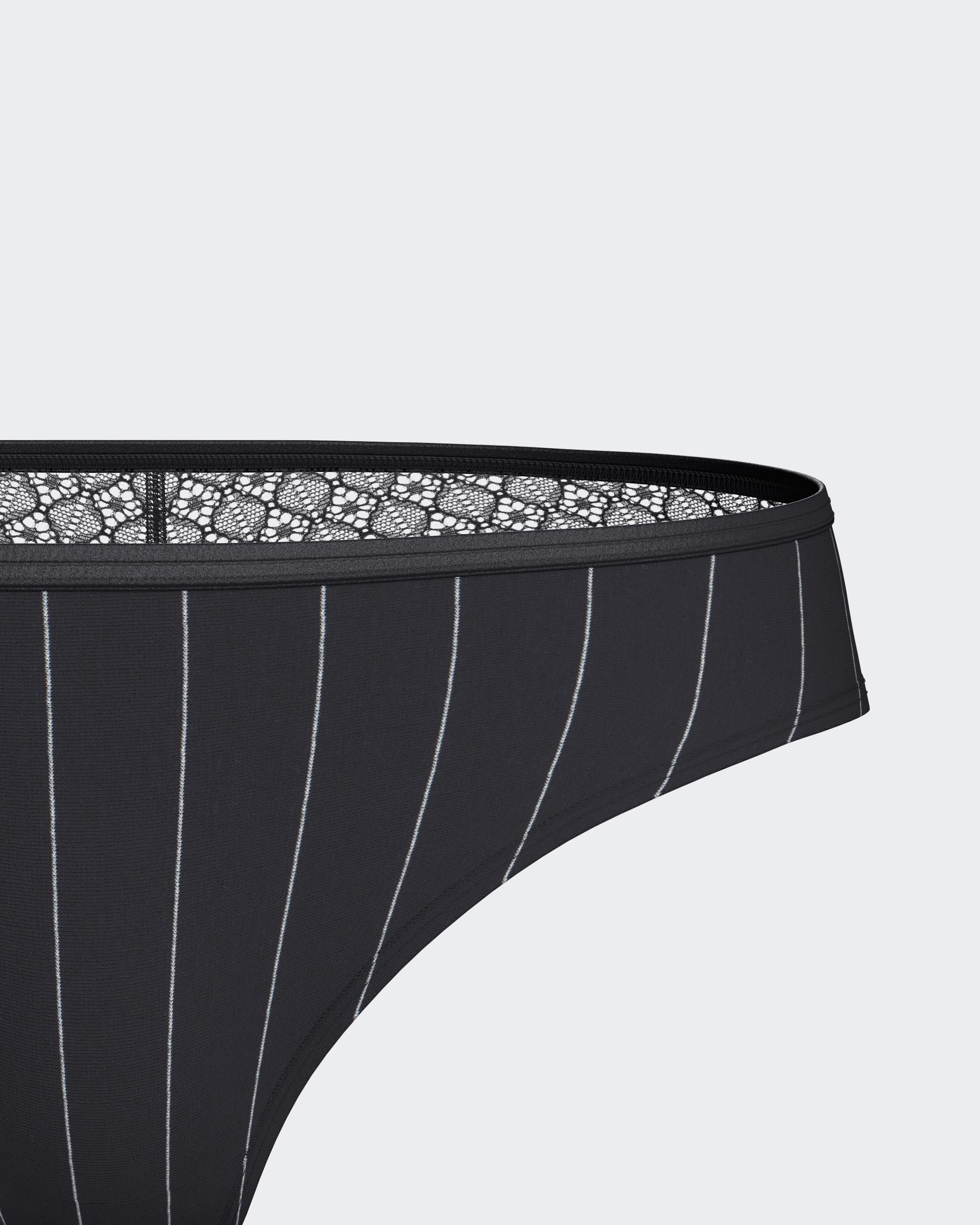 Striped thong with lace detailing