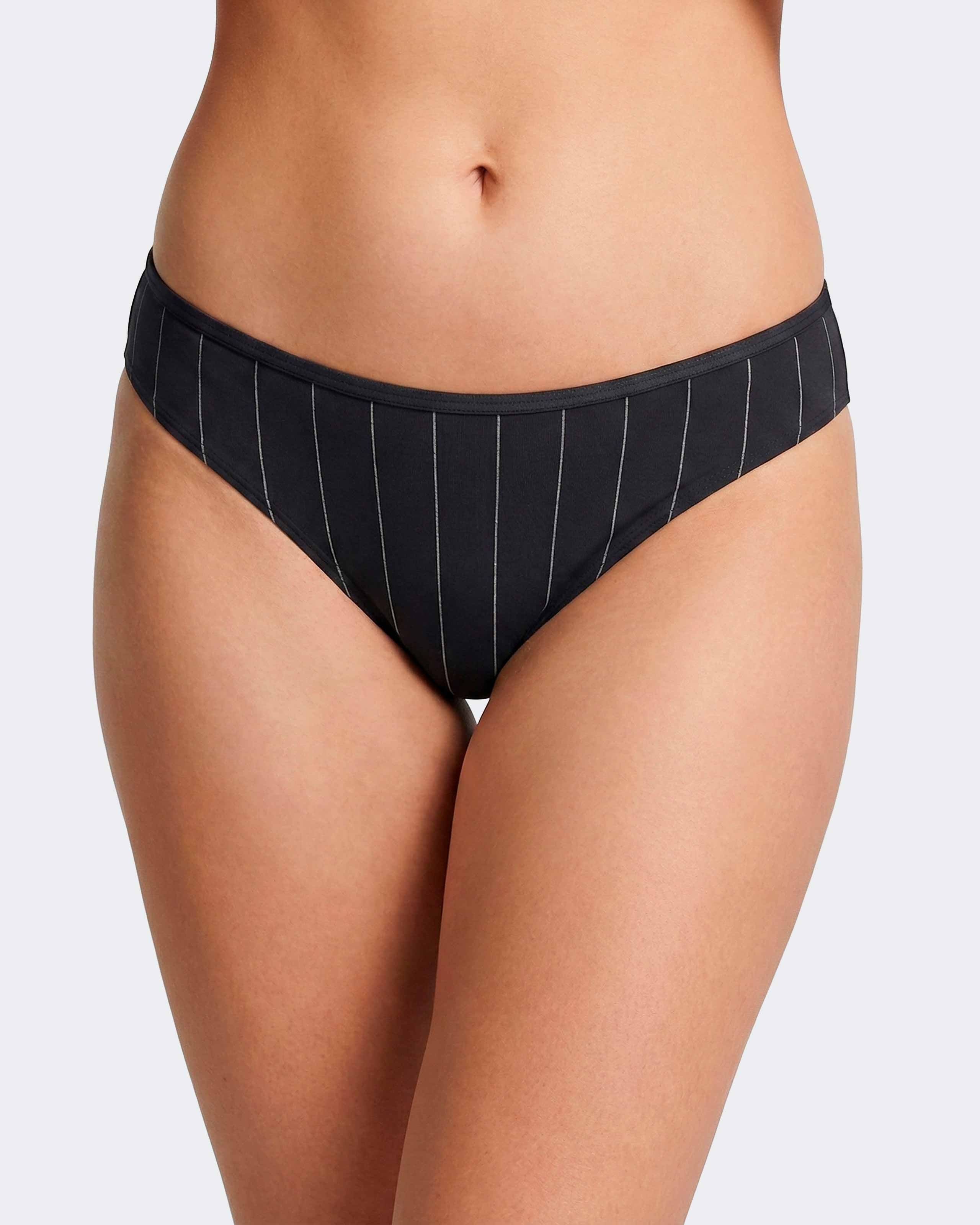 Striped thong with lace detailing