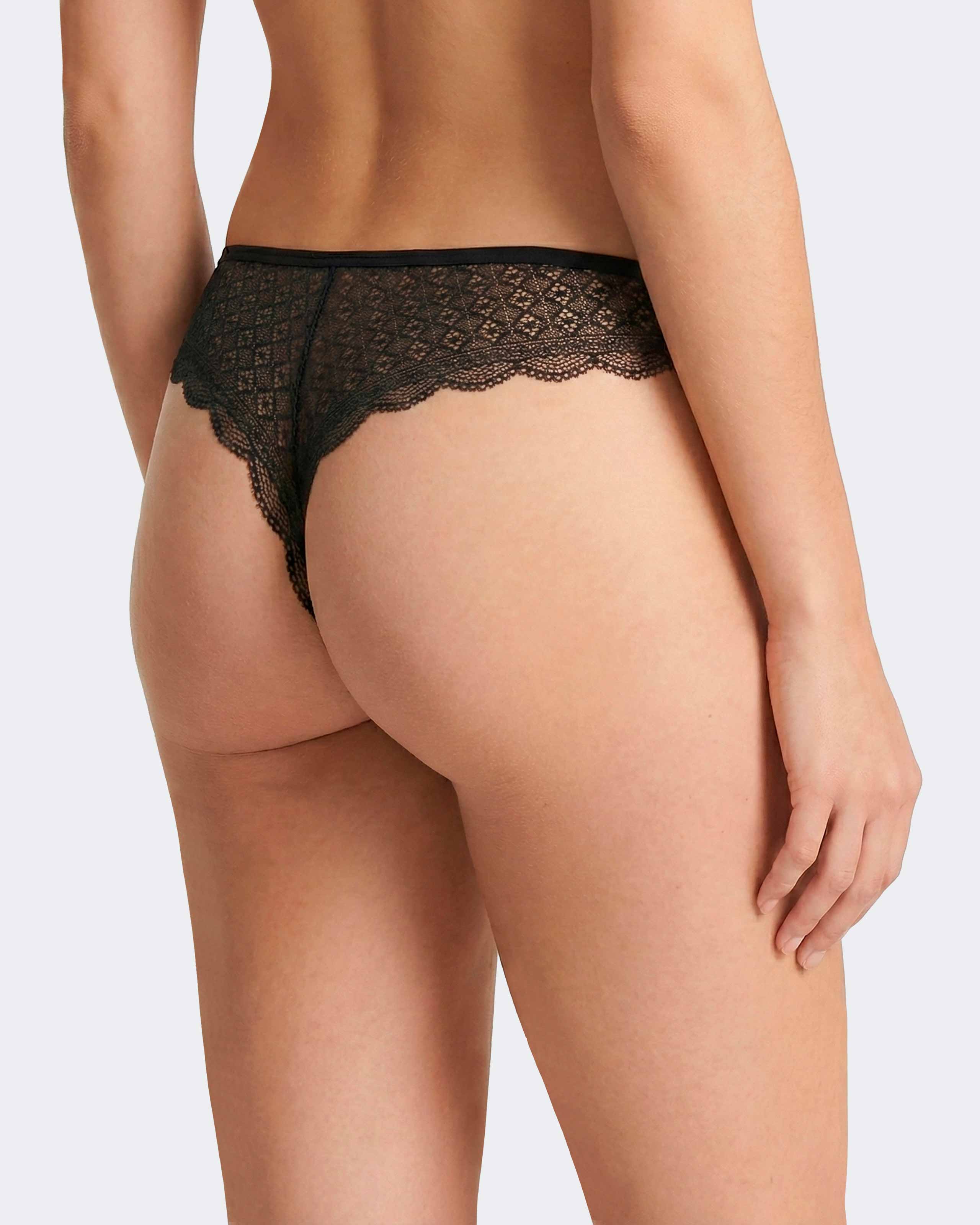 Striped thong with lace detailing