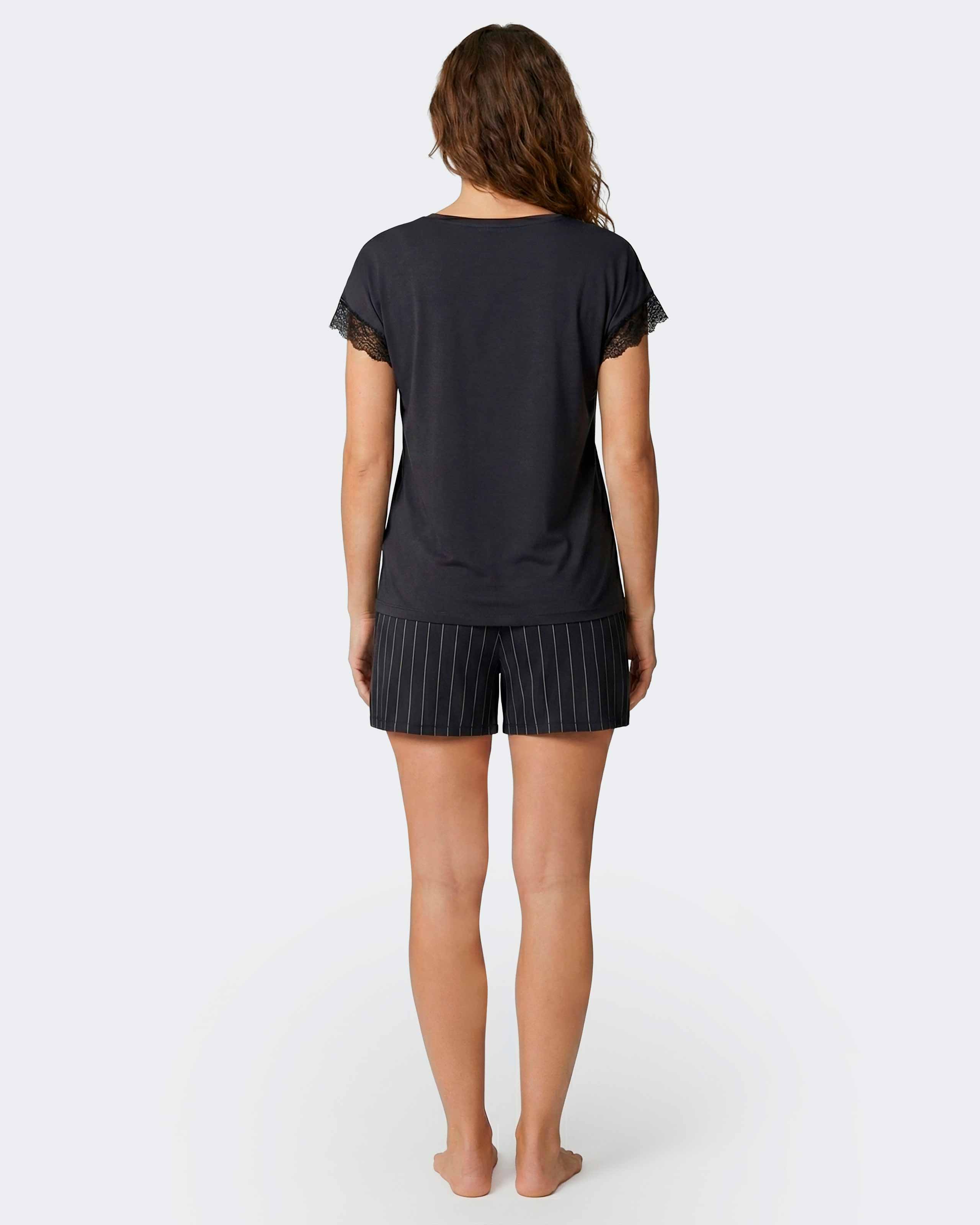 Pyjama court pour femme à rayures en Coton Modal