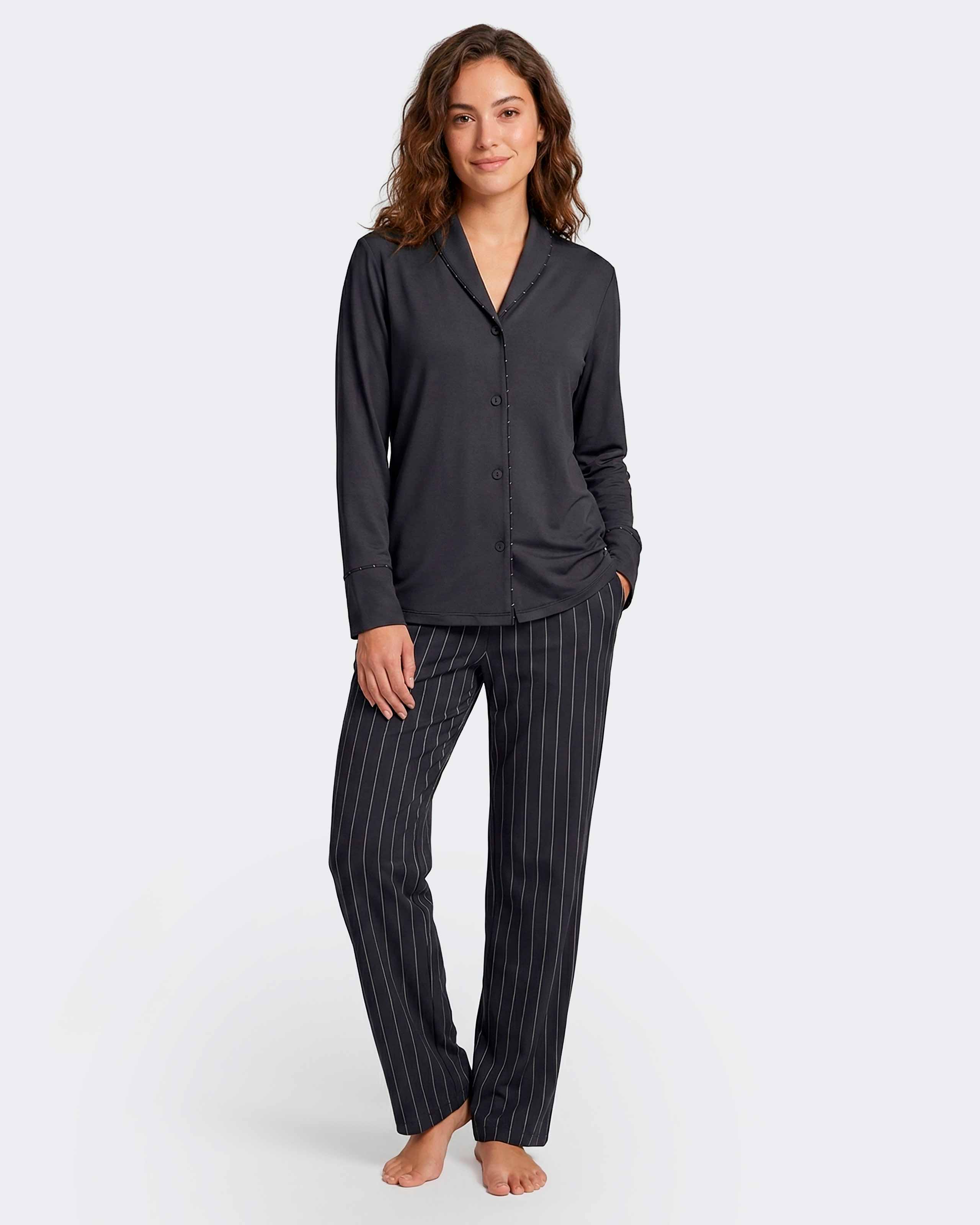 Women's long striped pyjama in Modal cotton