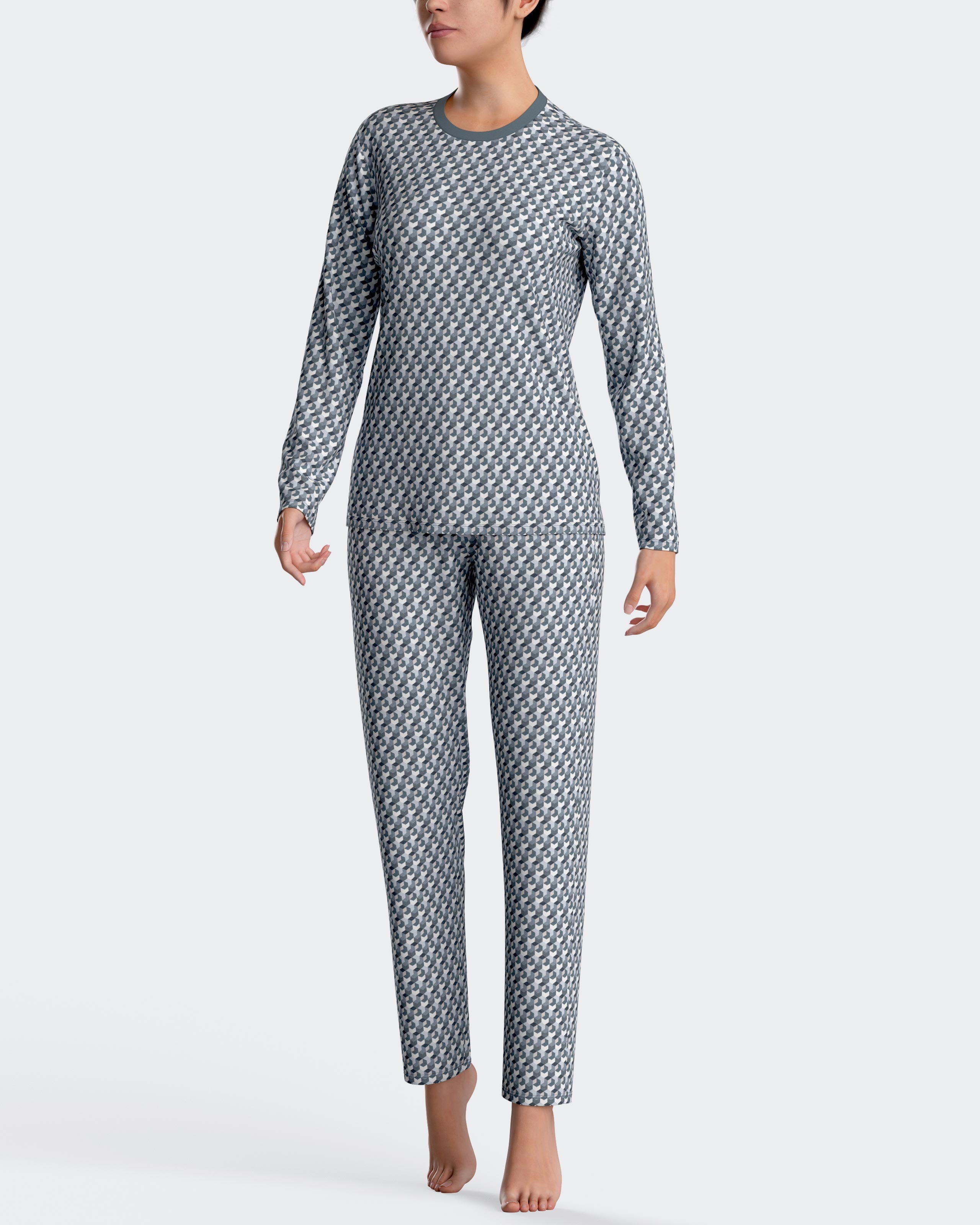 Pijama micromotivo estampado em algodão modal