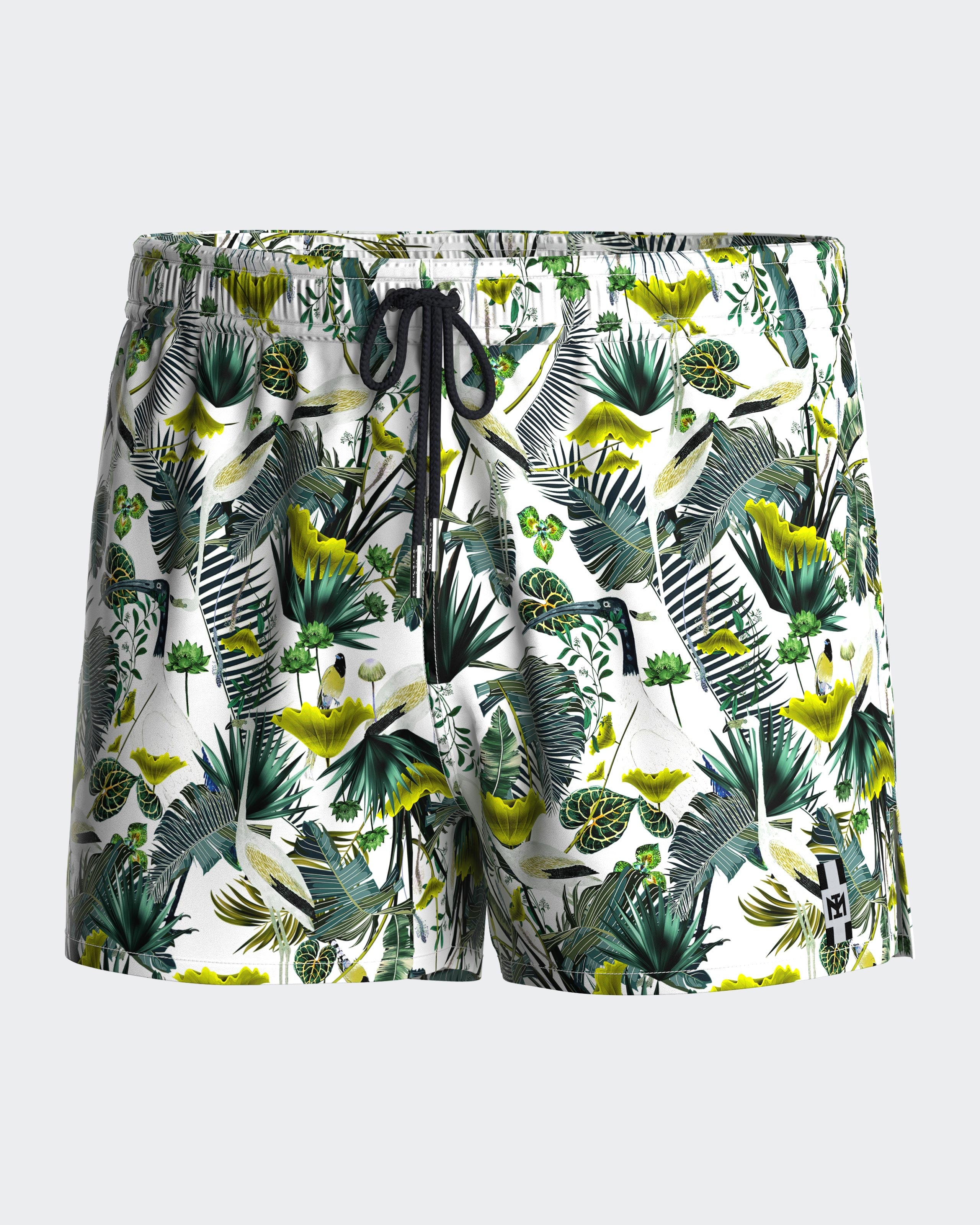 Kurze Badeshorts mit tropischem Print