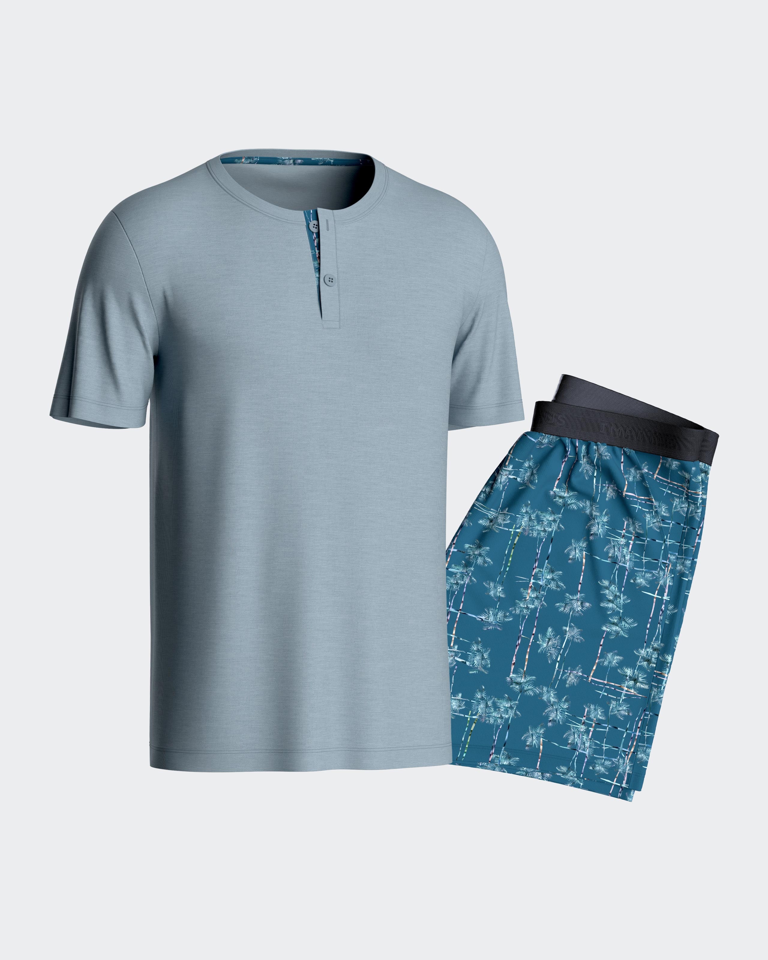 Pijama corto de hombre estampado en Lyocell