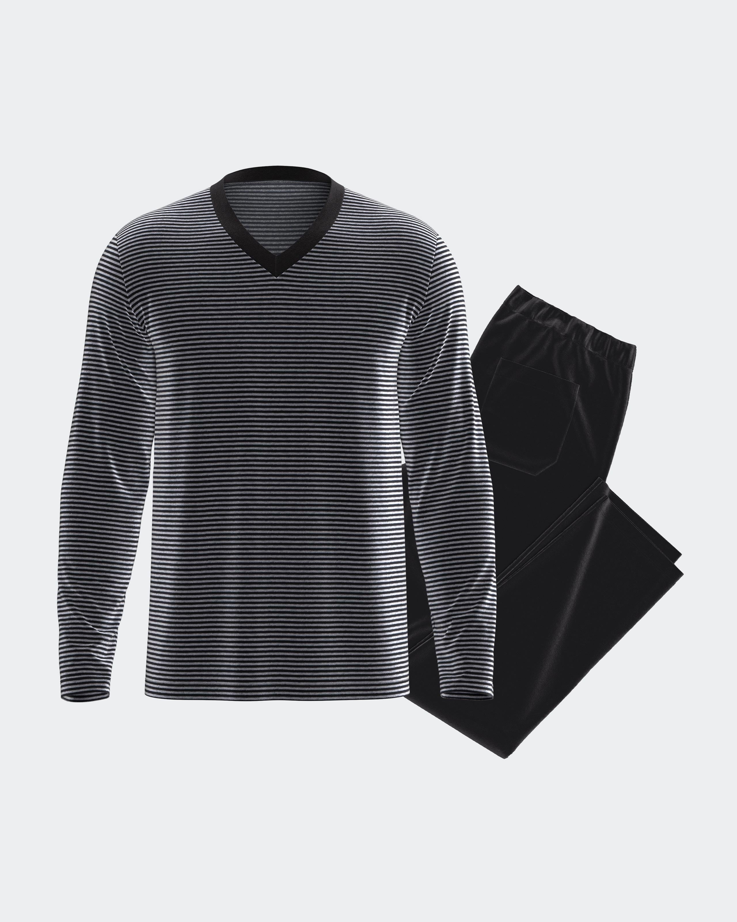 Pijama de hombre en terciopelo térmico a rayas