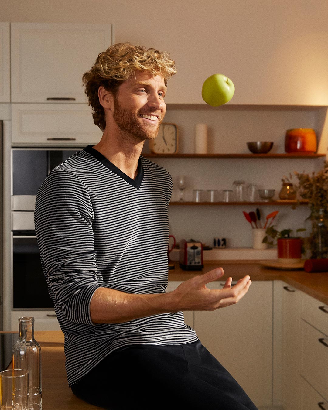 Pijama de hombre en terciopelo térmico a rayas