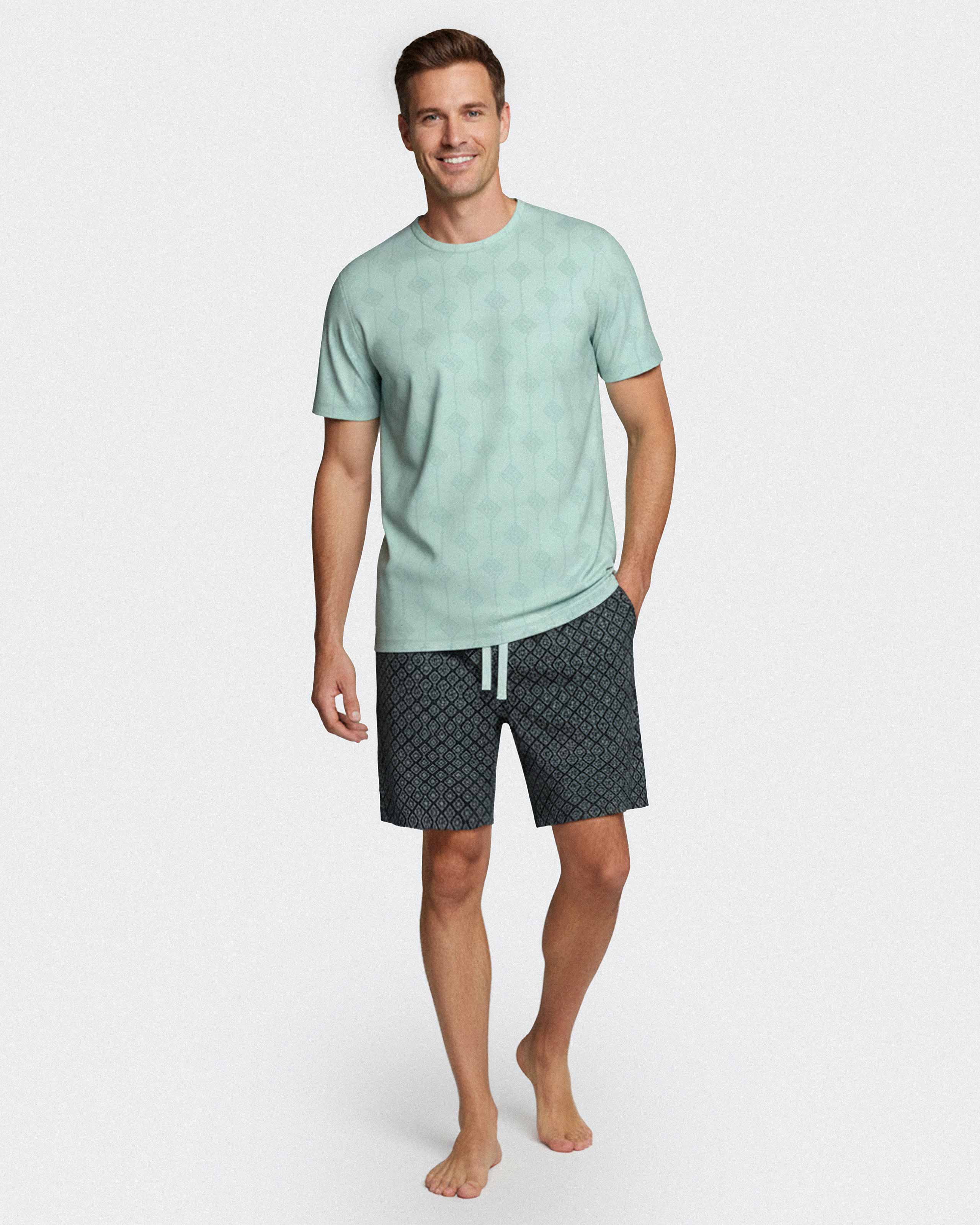 Pijama curto de homem estampado em Lyocell