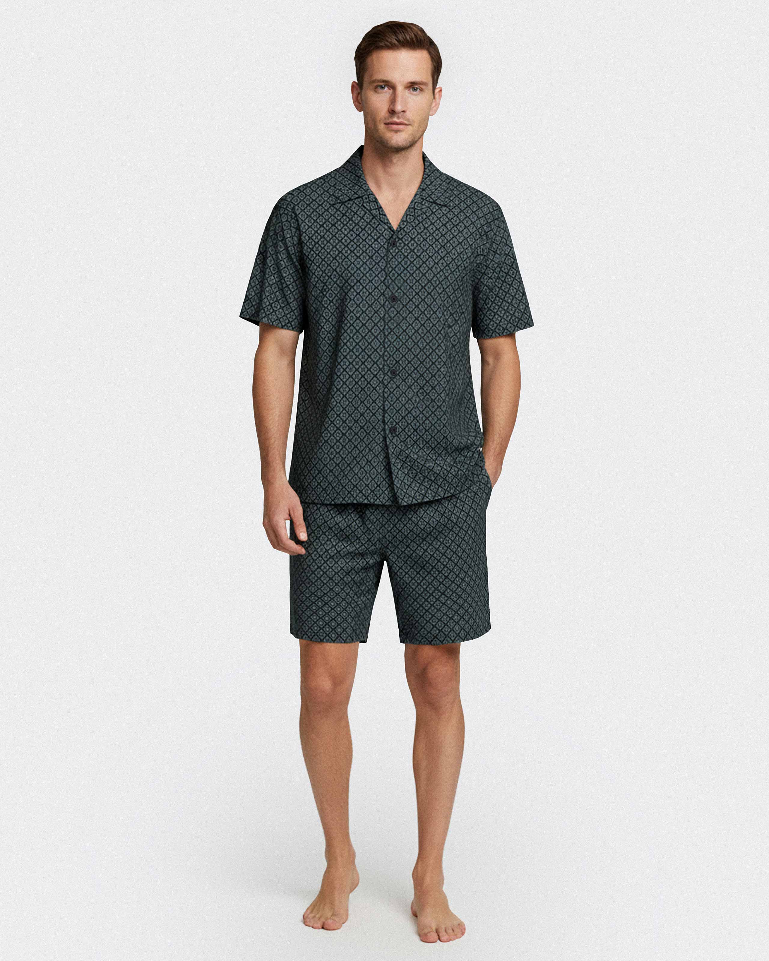 Men's button-down short pyjama in Lyocell