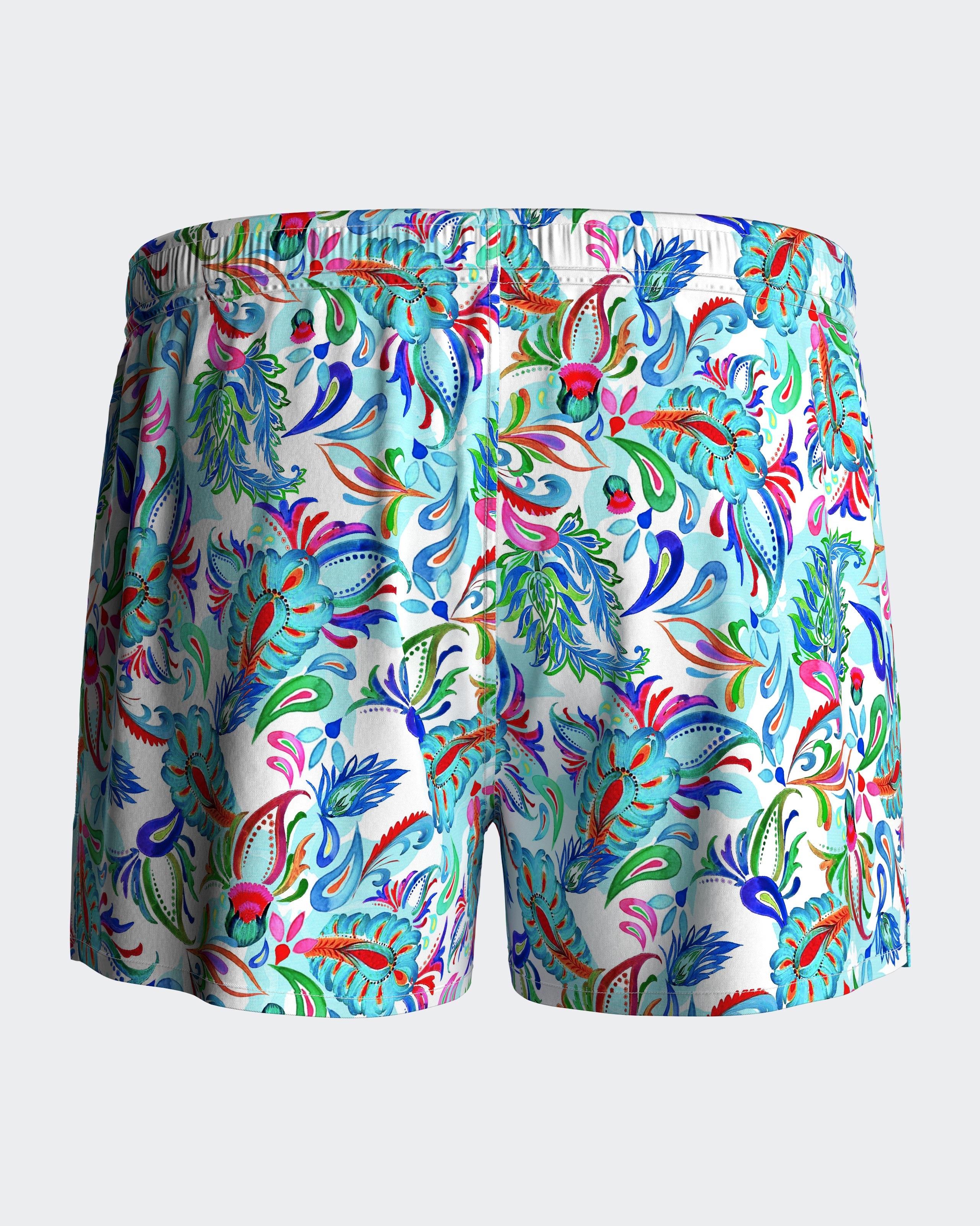 Swimming shorts with tropical print