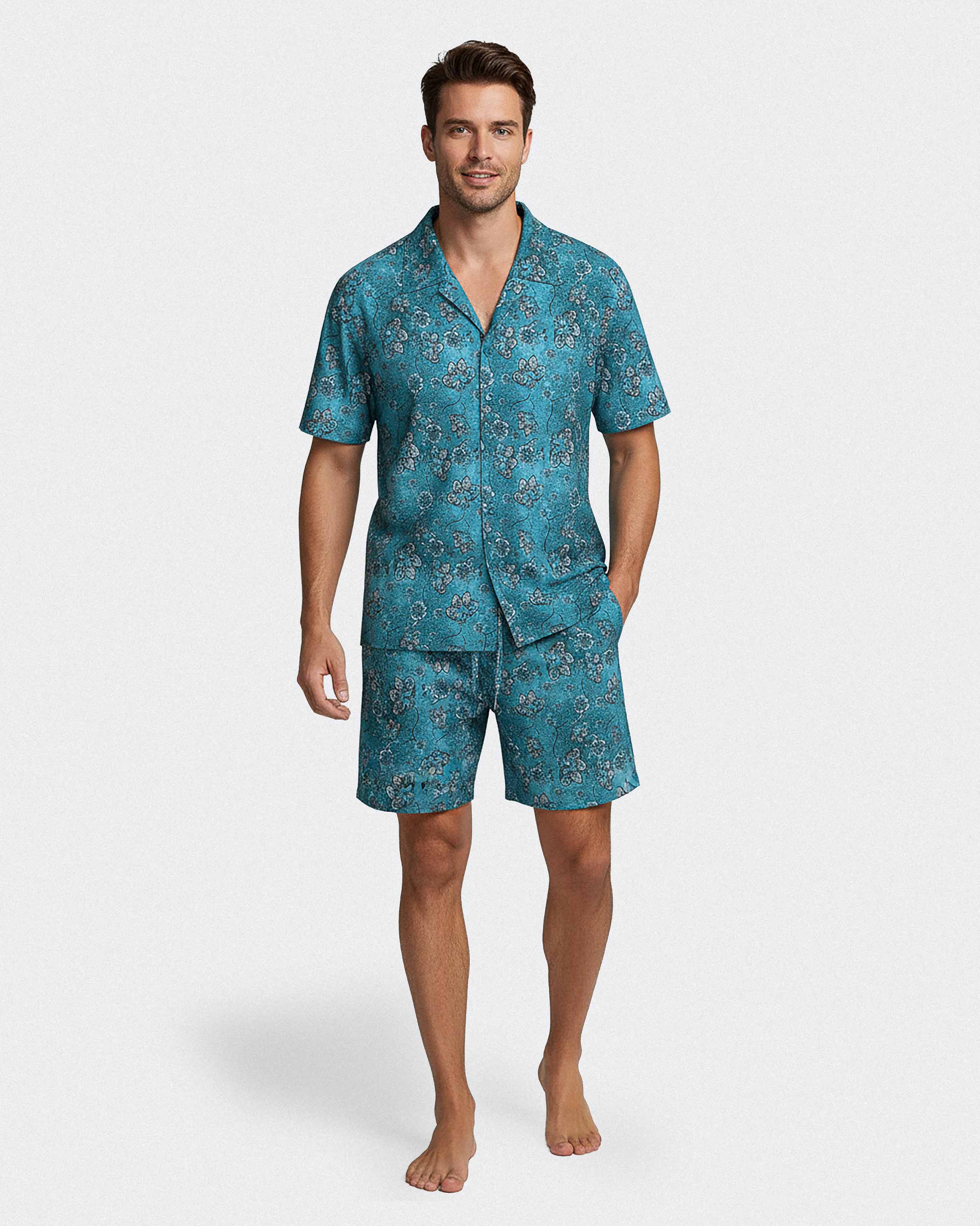 Men's short pyjamas with buttons in Lyocell