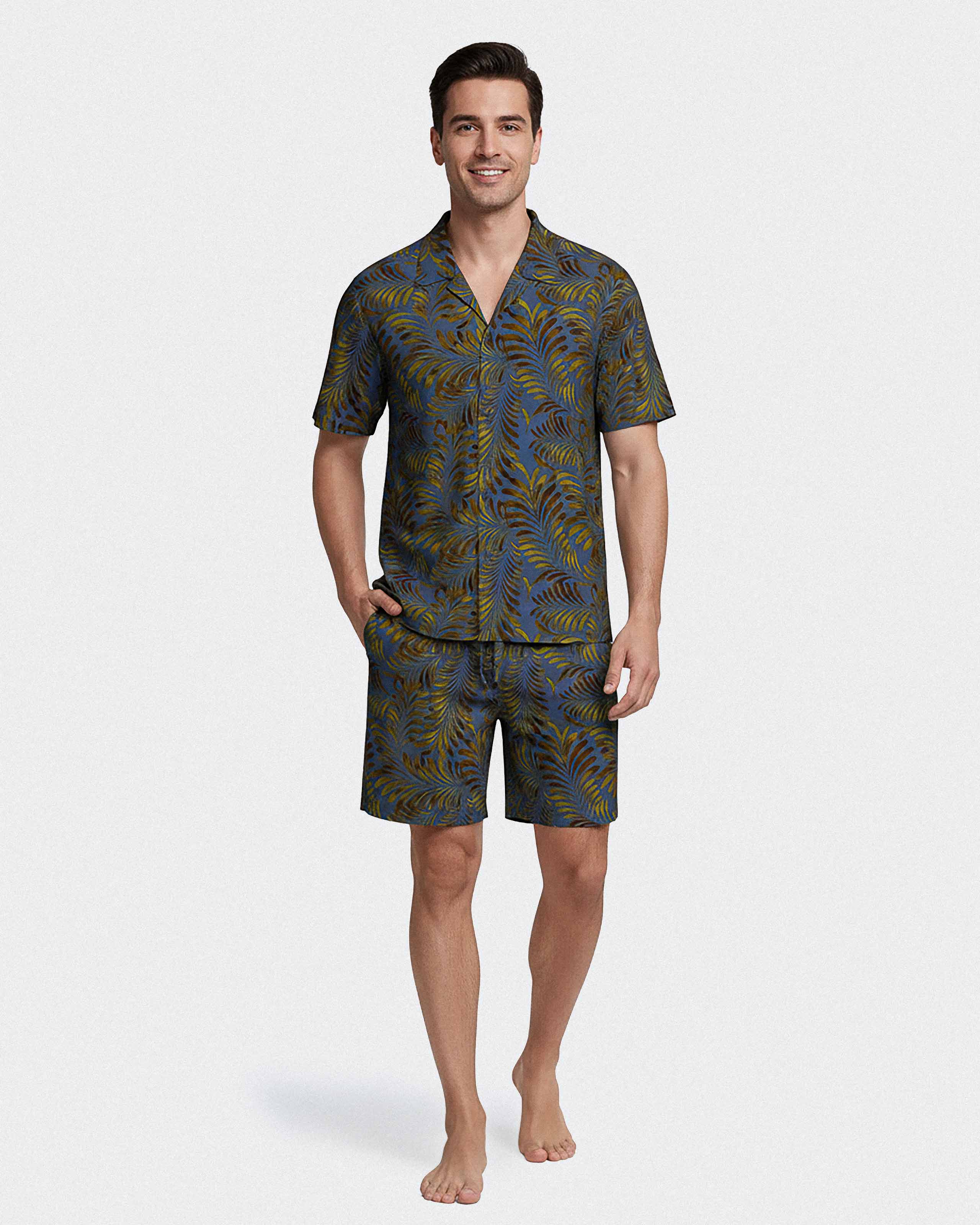 Pyjama curto d'homme avec boutons en Lyocell