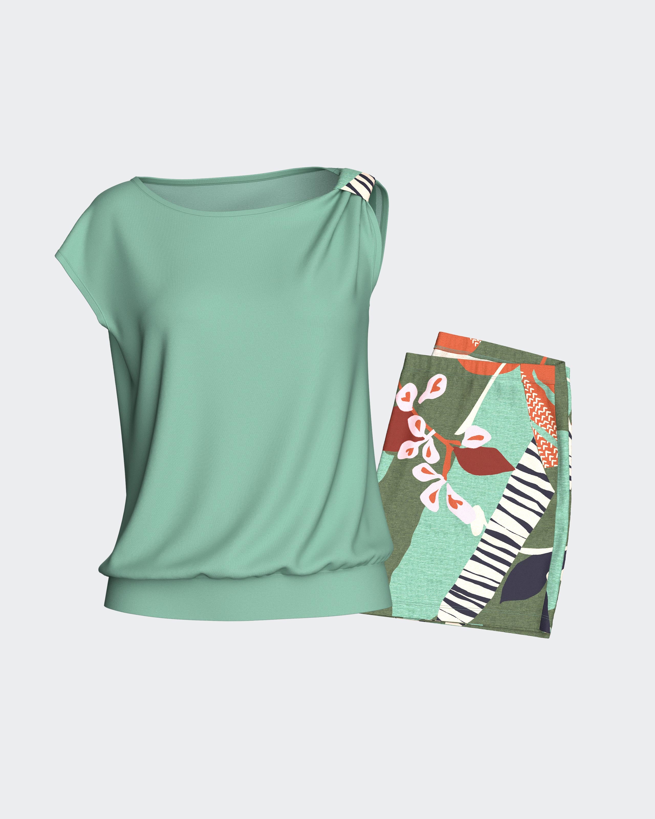 Kurzpyjama aus Modal mit botanischem Print