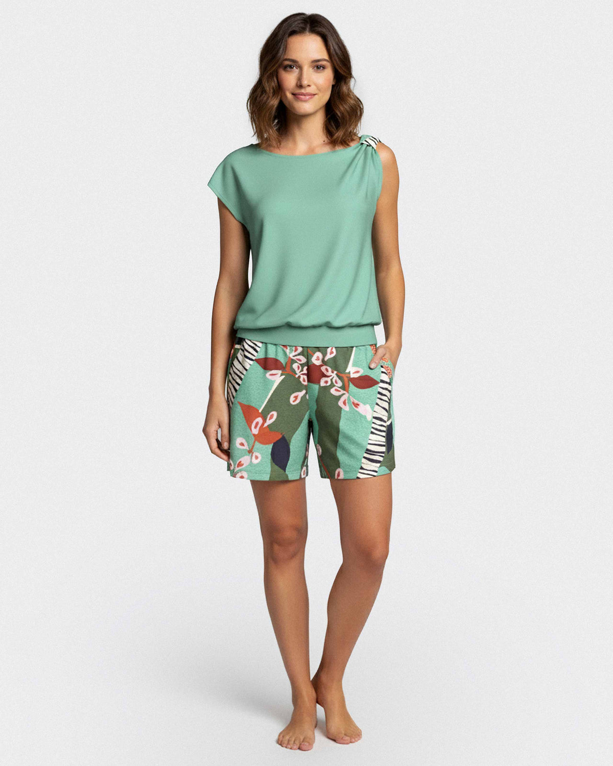 Kurzpyjama aus Modal mit botanischem Print