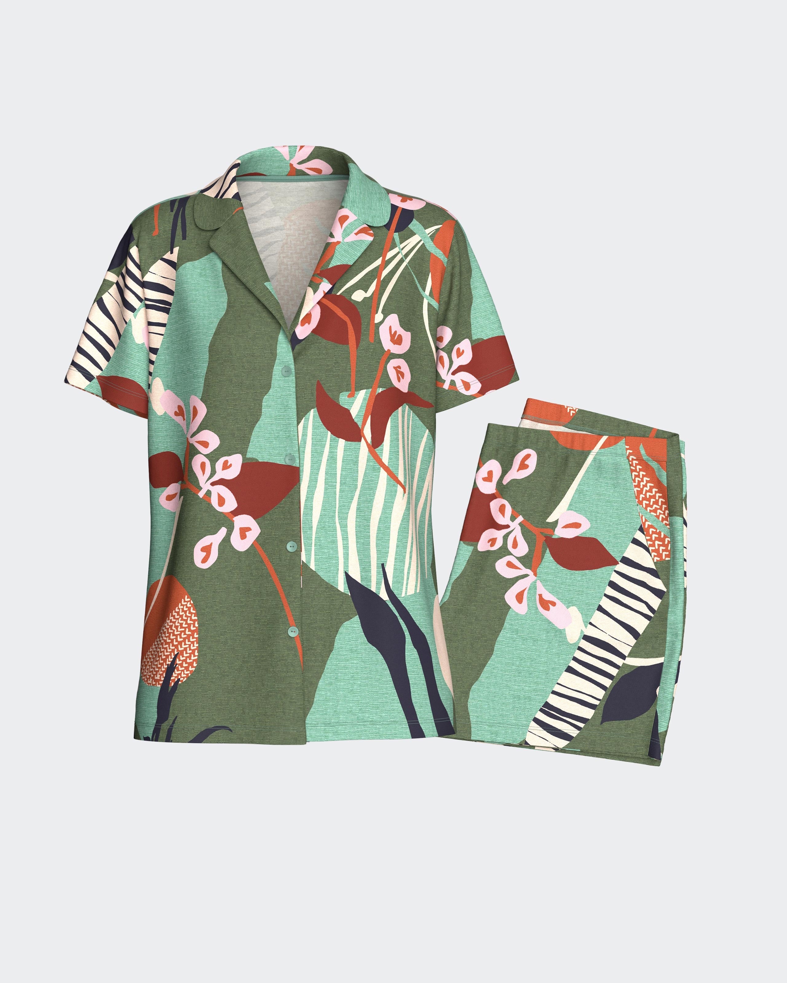 Pijama curto de mulher com botões em Modal