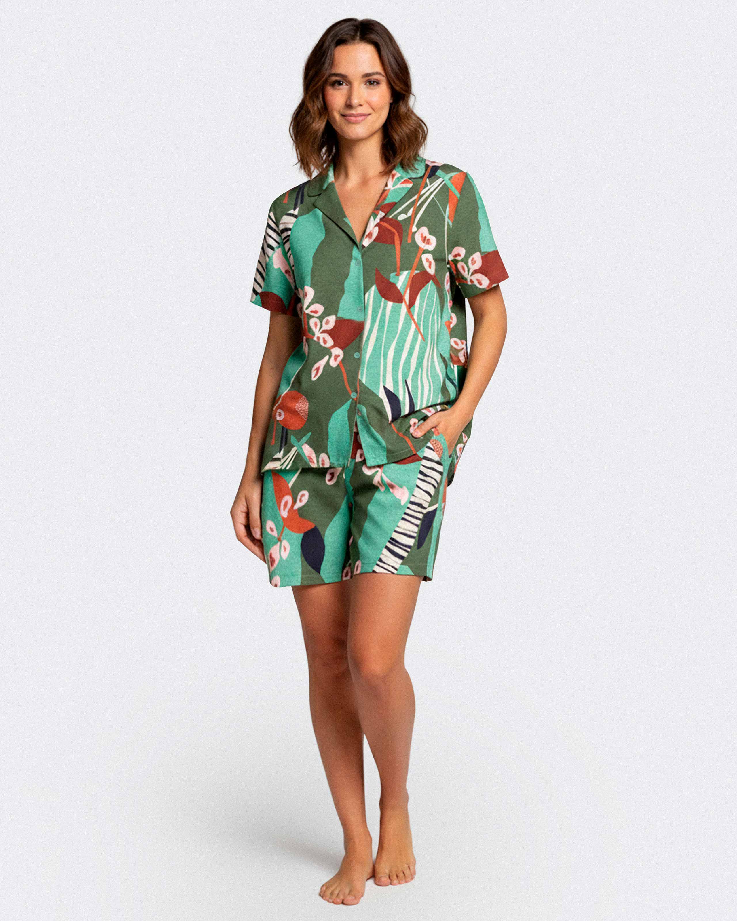 Pyjama court pour femme avec boutons en Modal