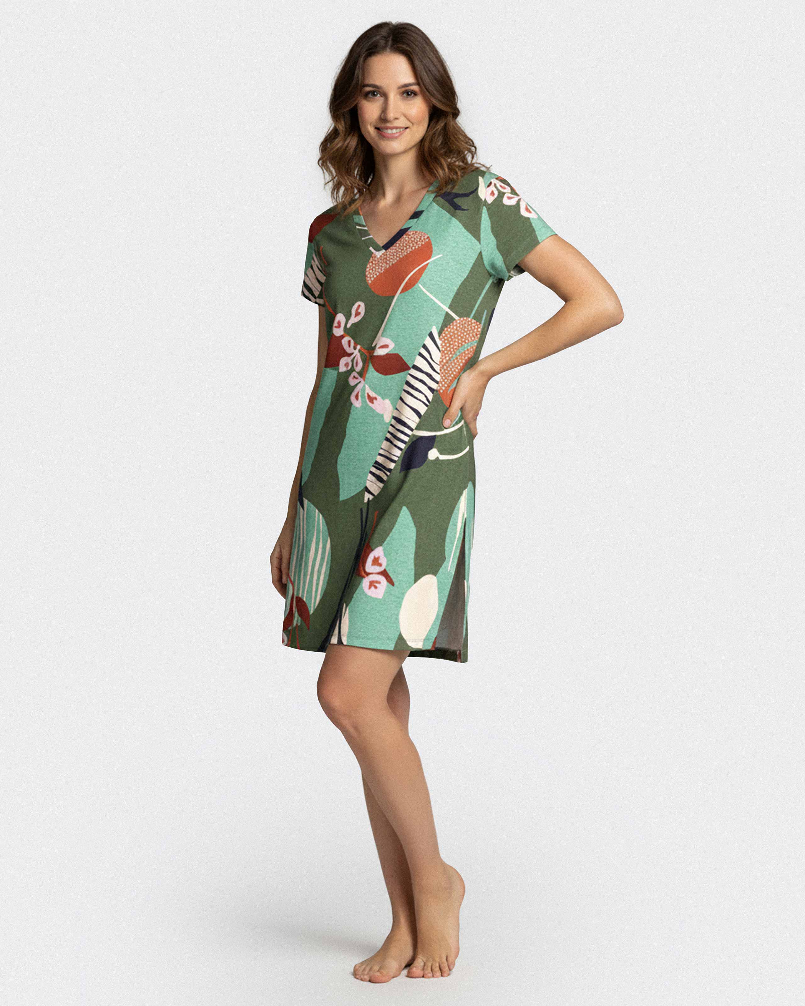Camisa de dormir com estampado botânico em Modal