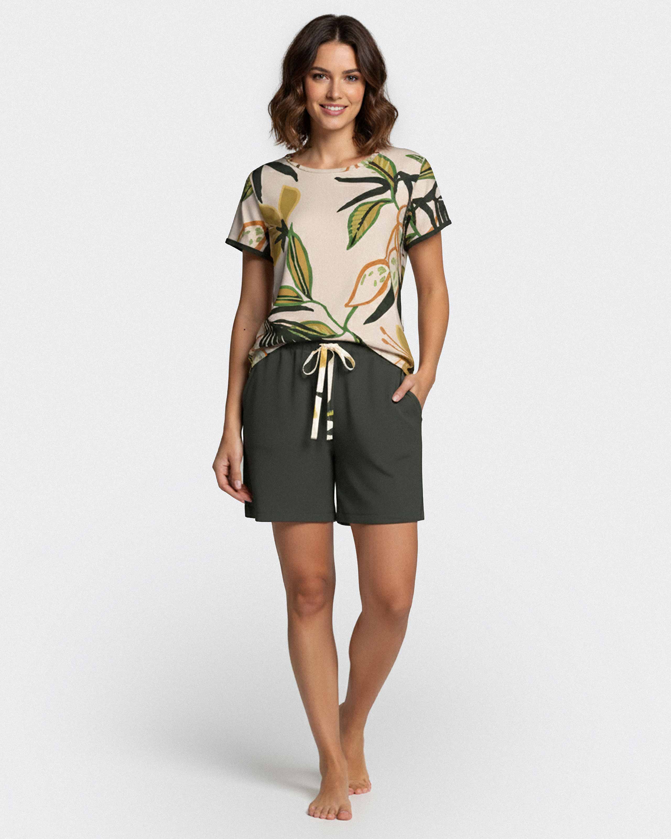 Pyjama court pour femme à imprimé en Lyocell