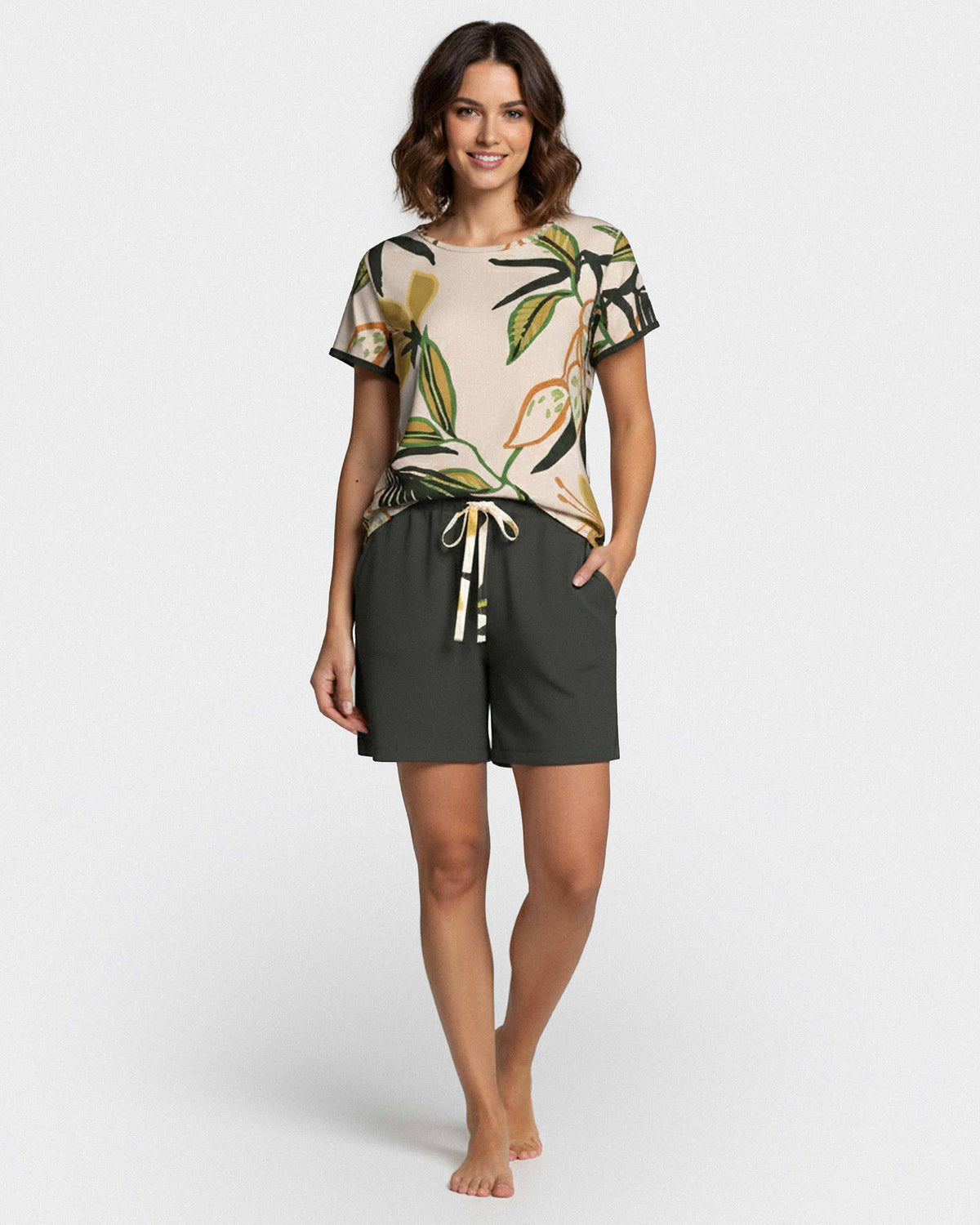 Pyjama court pour femme à imprimé en Lyocell