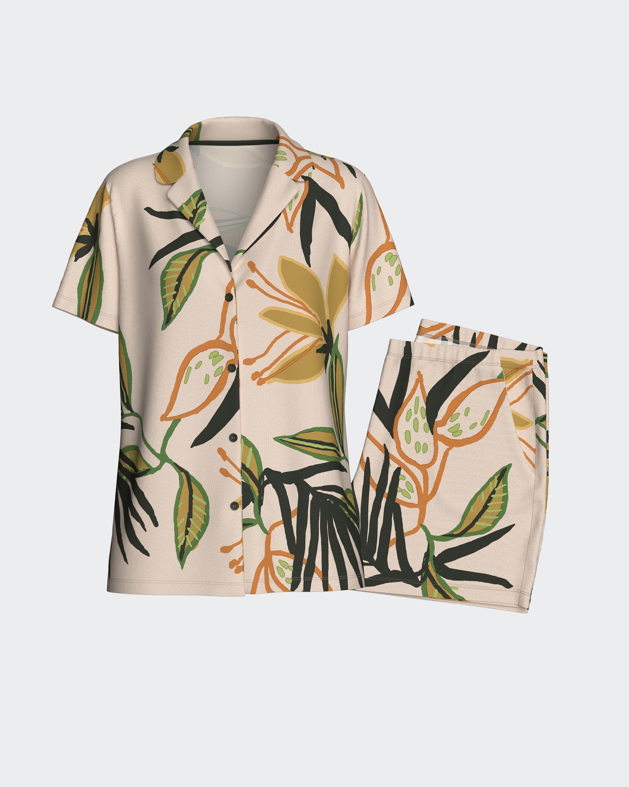 Pijama curto de mulher com botões em Lyocell