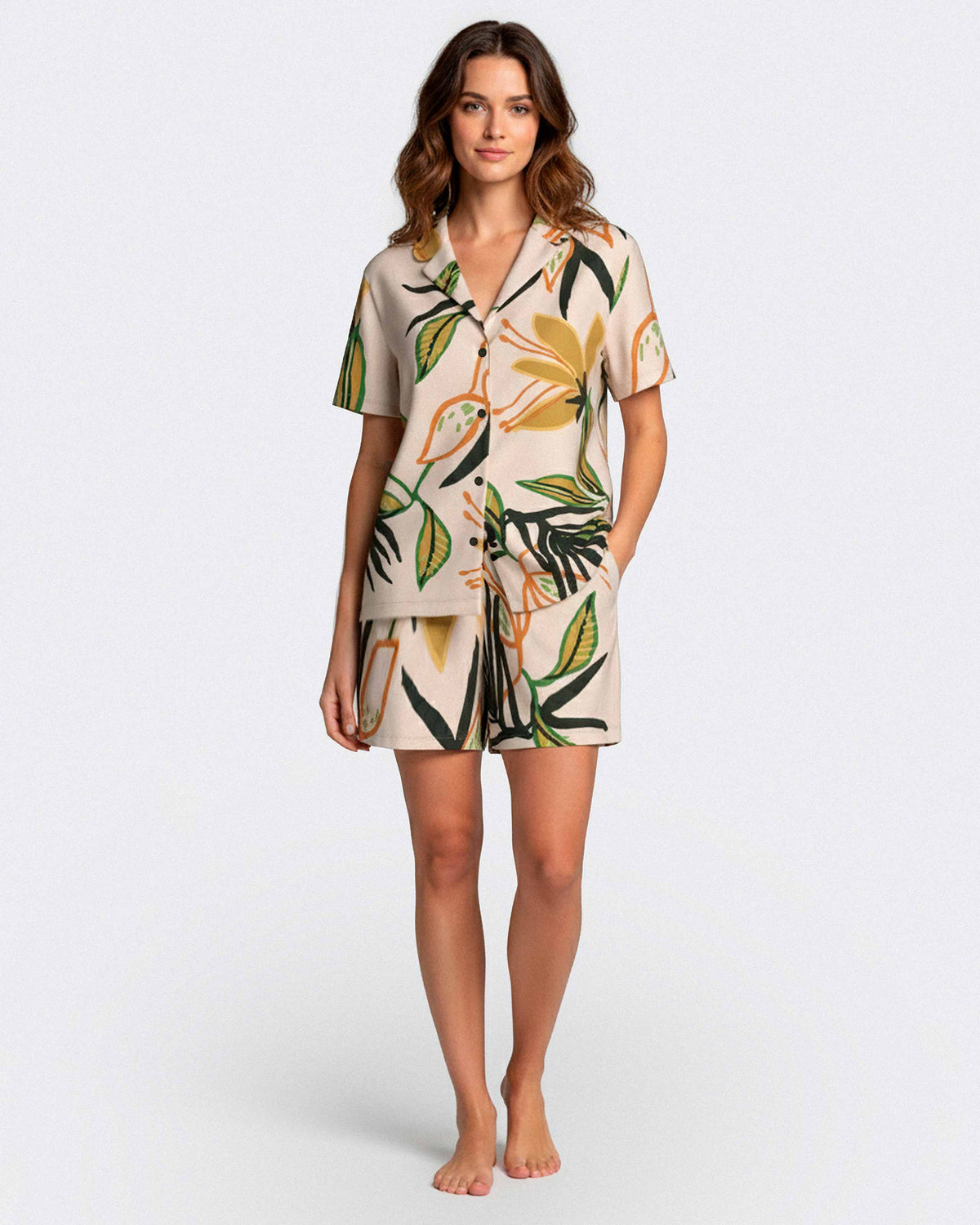 Damen‑Kurzpyjama aus Lyocell mit Knöpfen