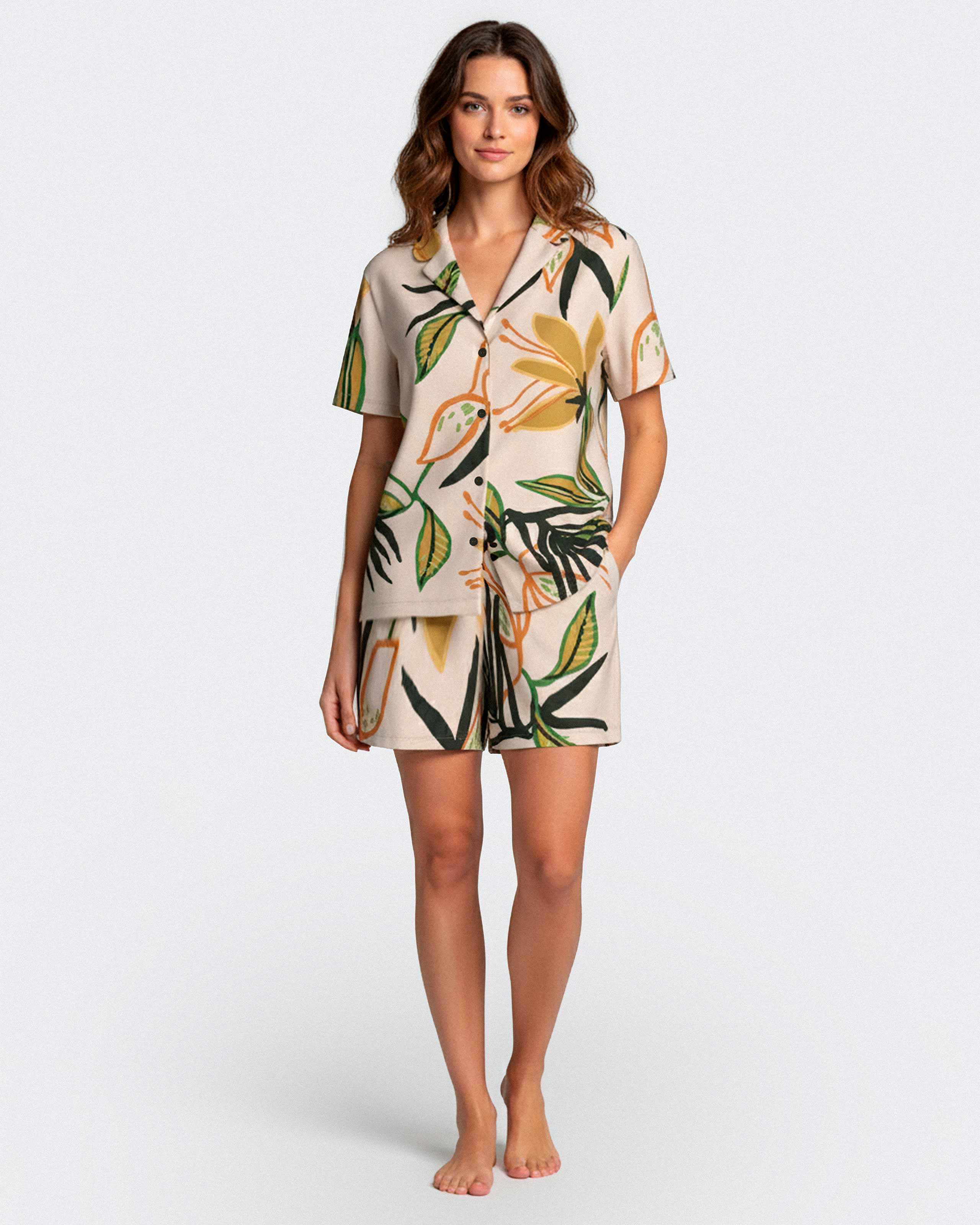 Women's short pyjamas with buttons in Lyocell