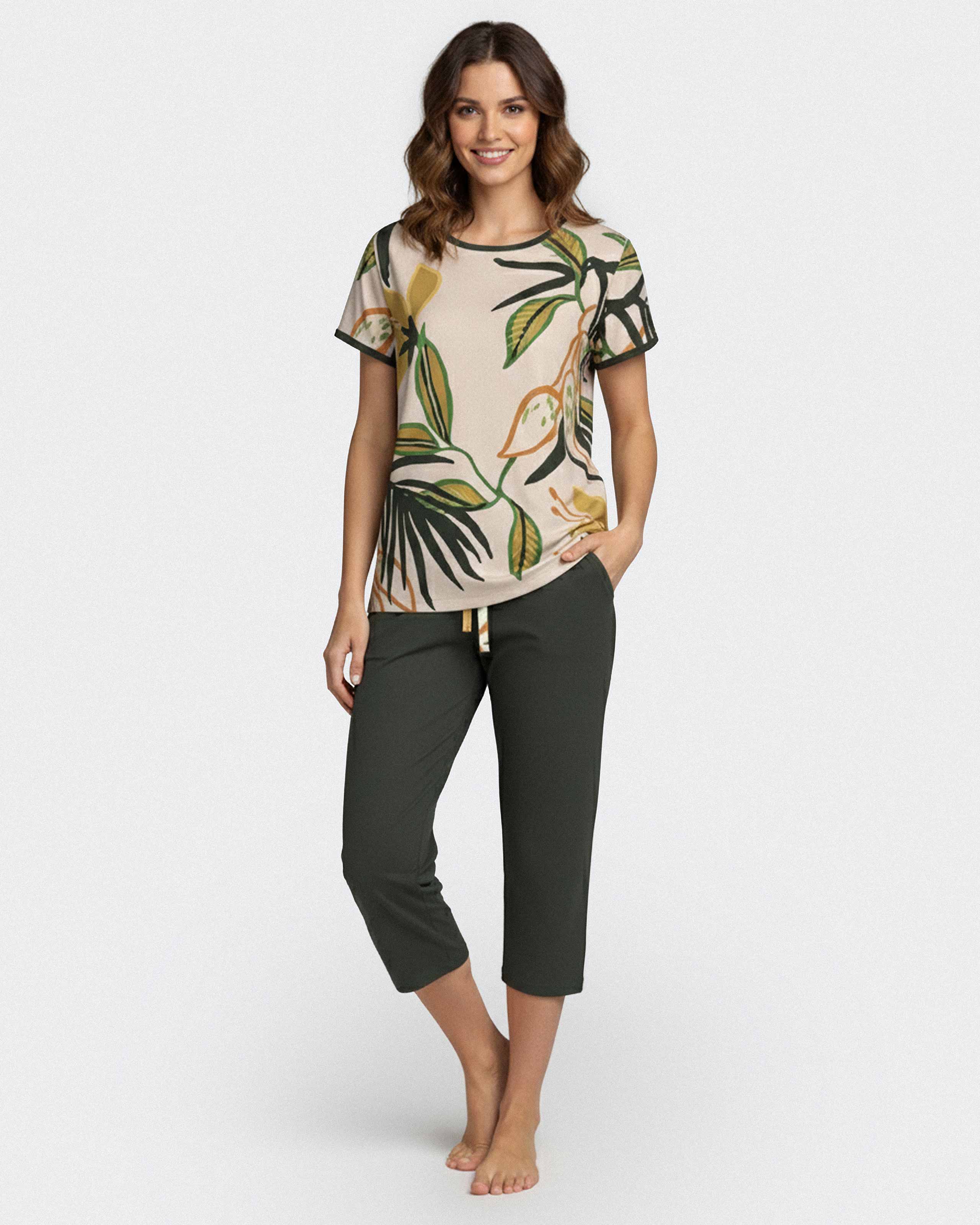Damen-Kurzpyjama aus Lyocell mit Print