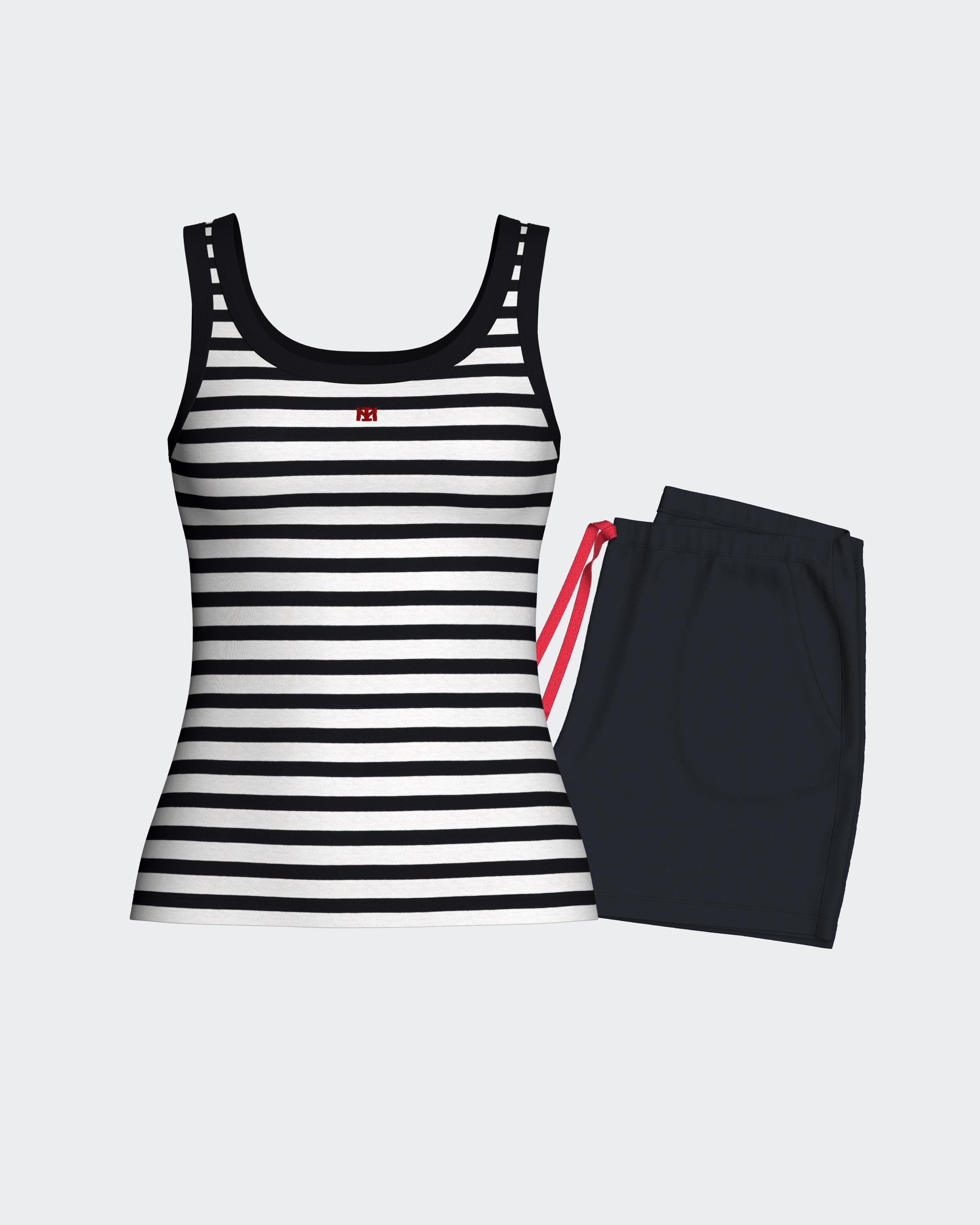 Pyjama court pour femme à rayures en Coton