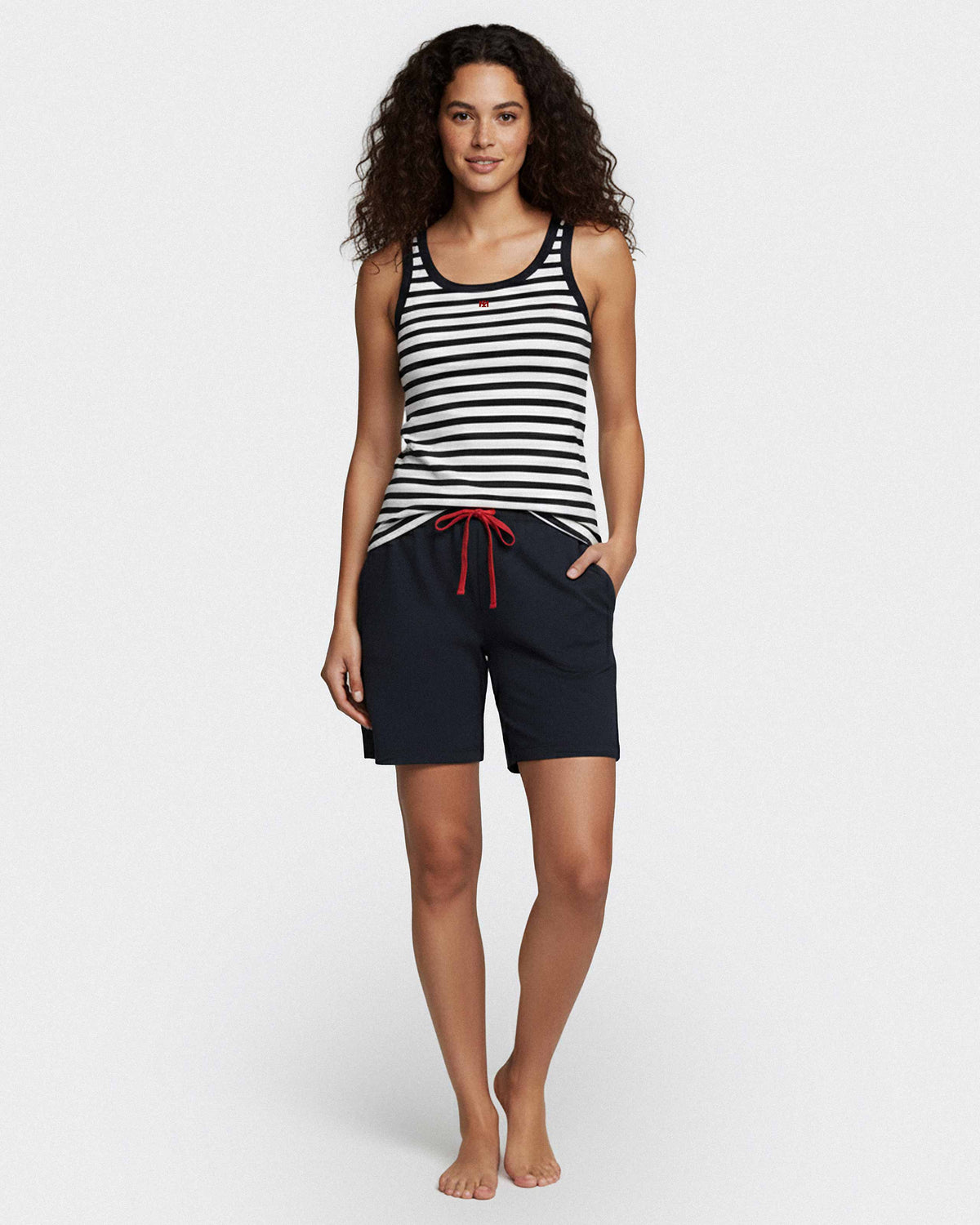 Pyjama court pour femme à rayures en Coton