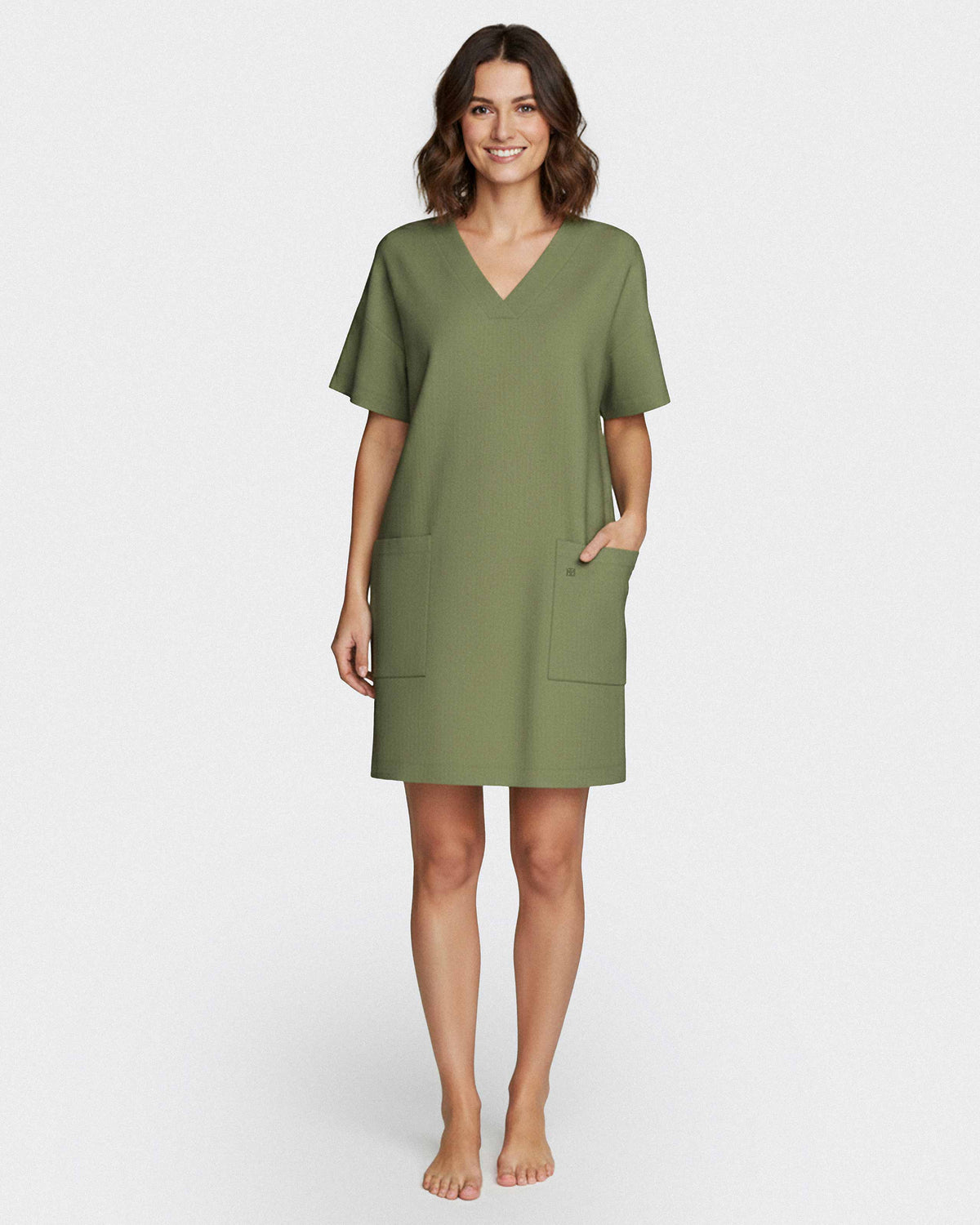 Vestido com bolsos em Algodão Modal