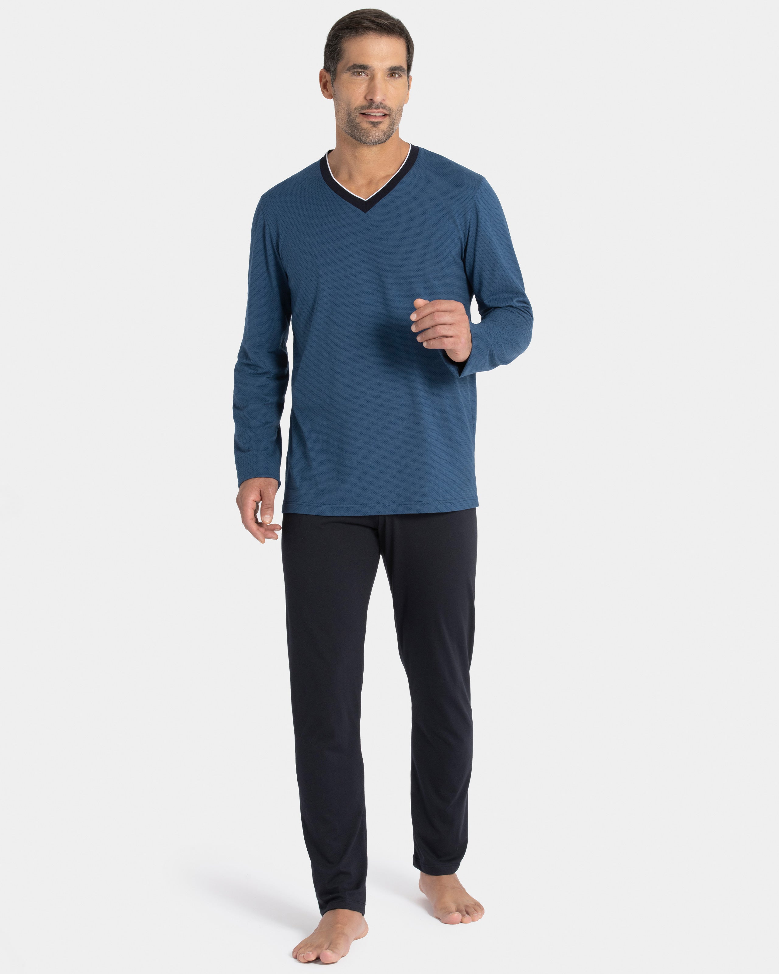 Pijama comprido de homem em algodão