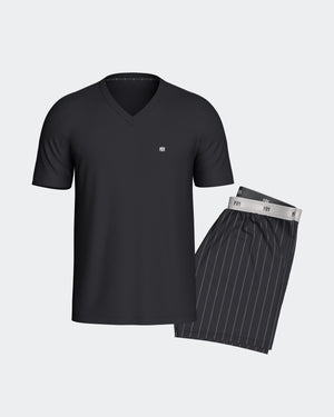 Pyjama court d'homme à rayures en Coton Modal