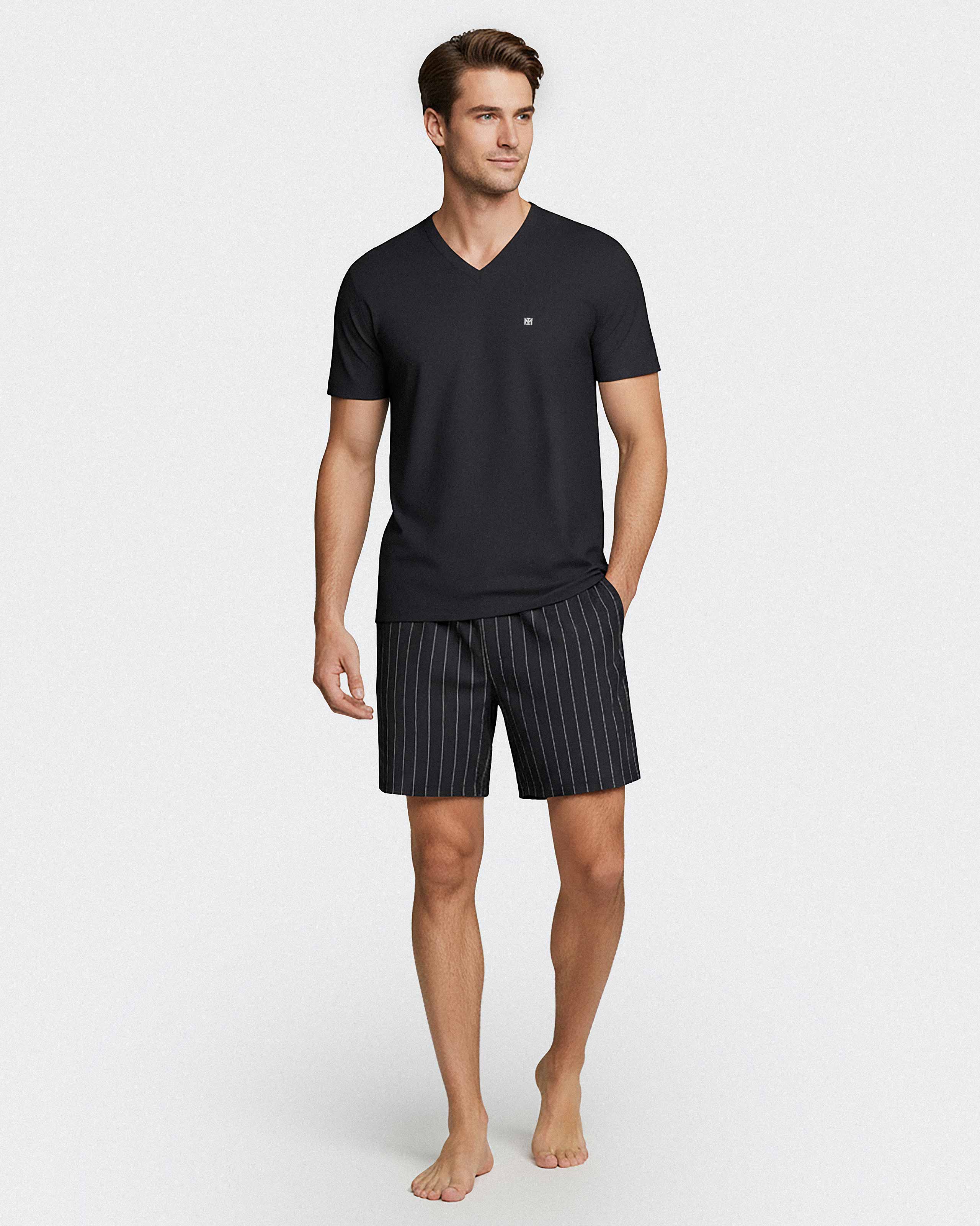 Pyjama court d'homme à rayures en Coton Modal