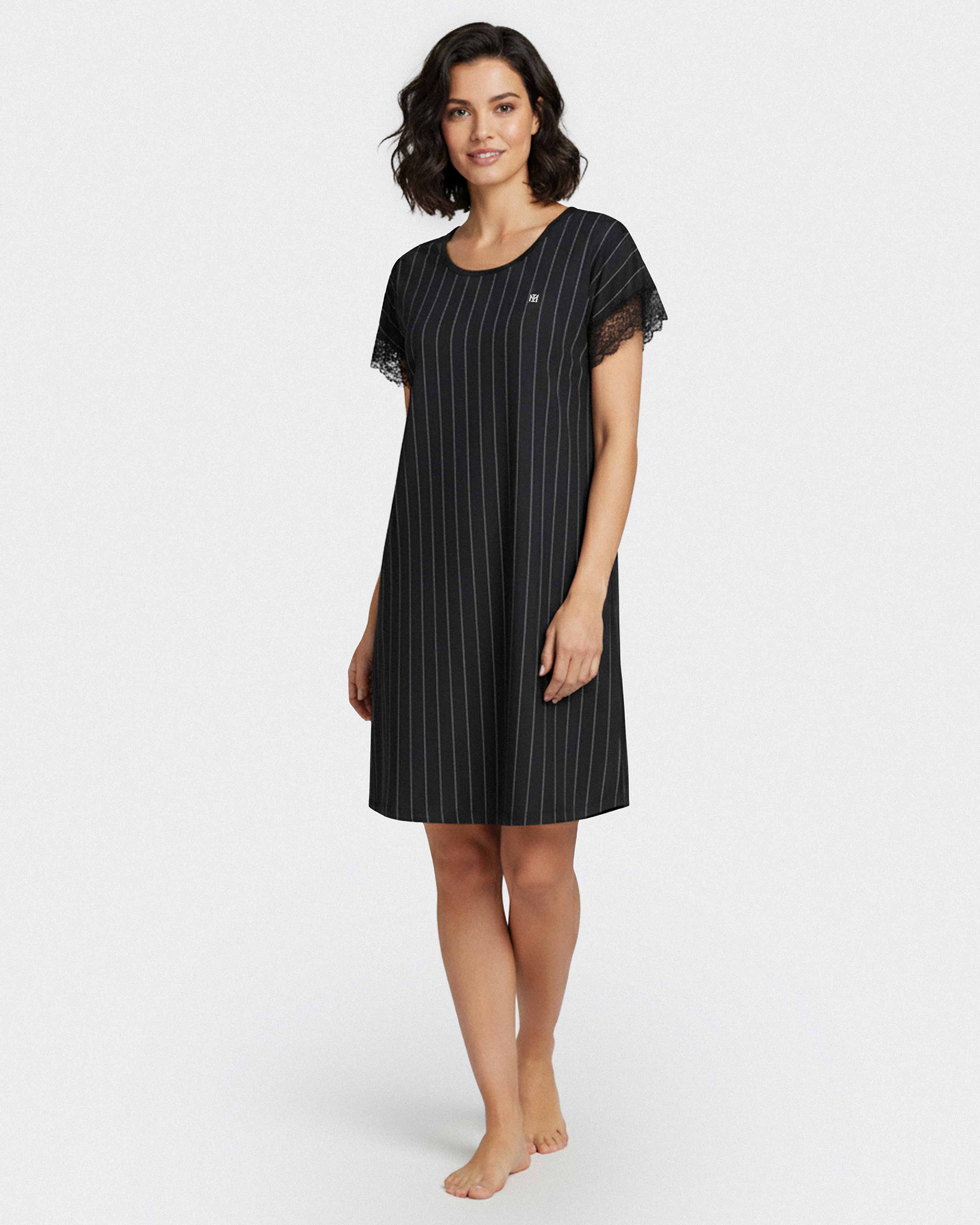 Camisa de dormir às riscas em Algodão Modal
