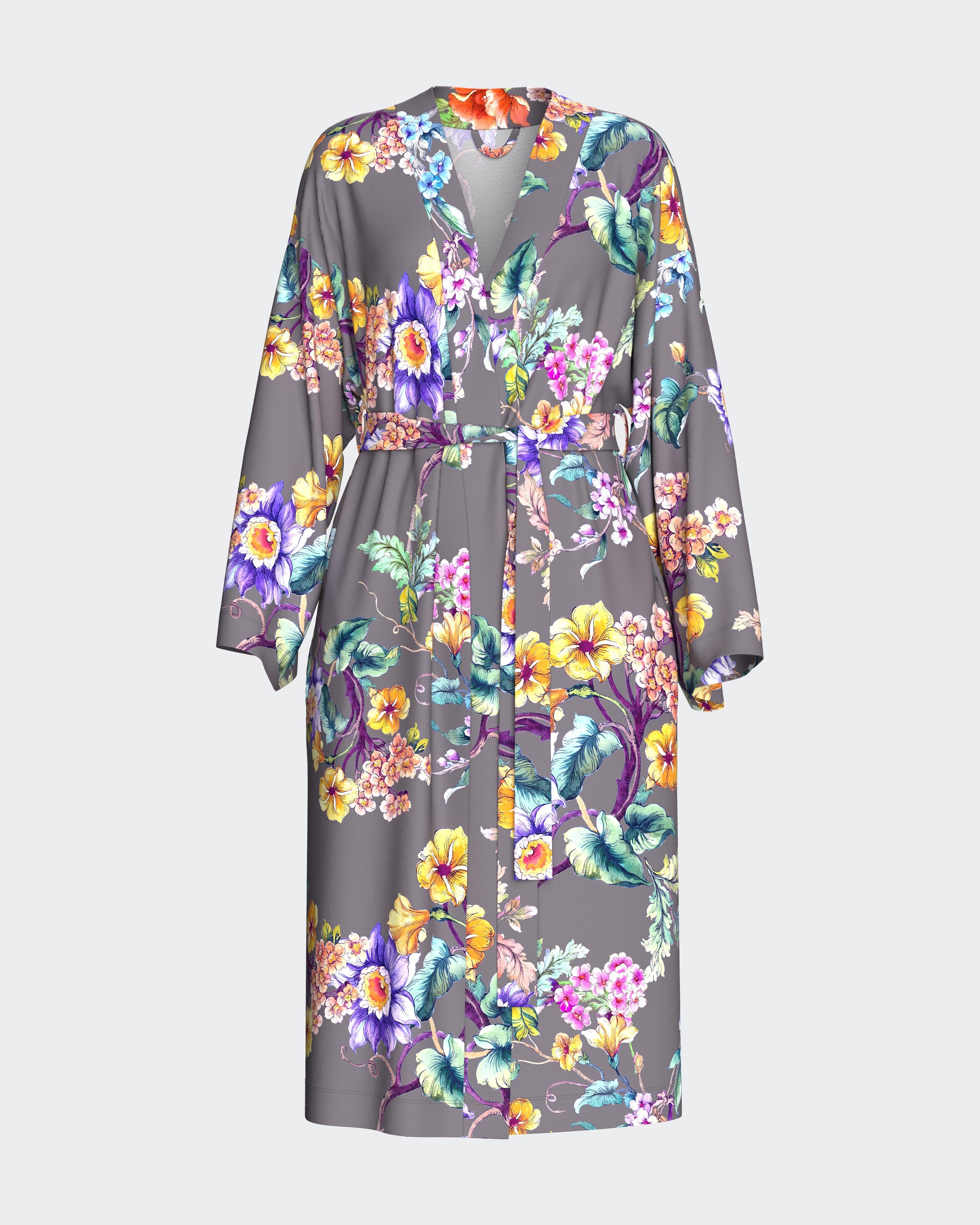Women's floral print dressing gown in Cotton Modal