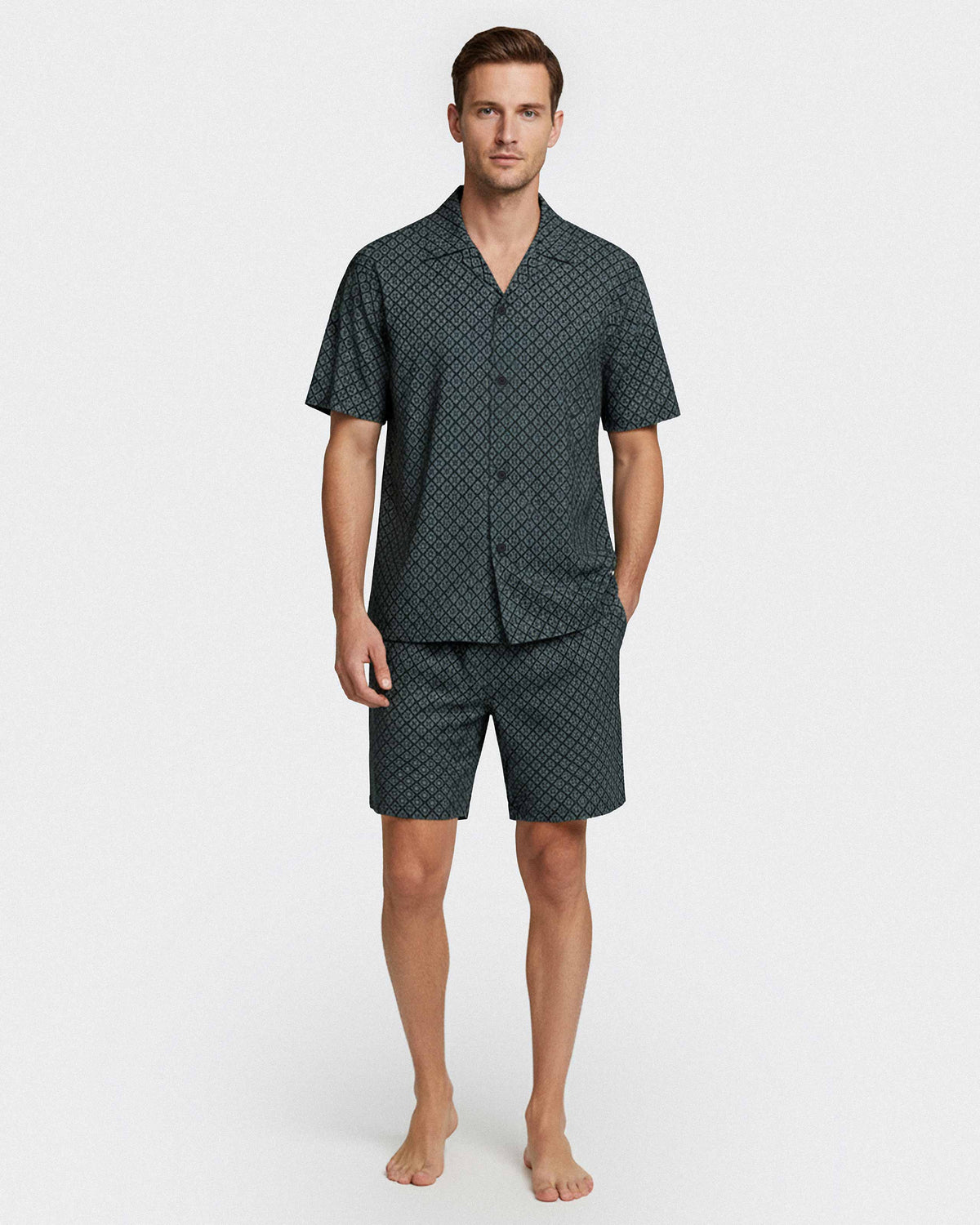 Men's button-down short pyjama in Lyocell