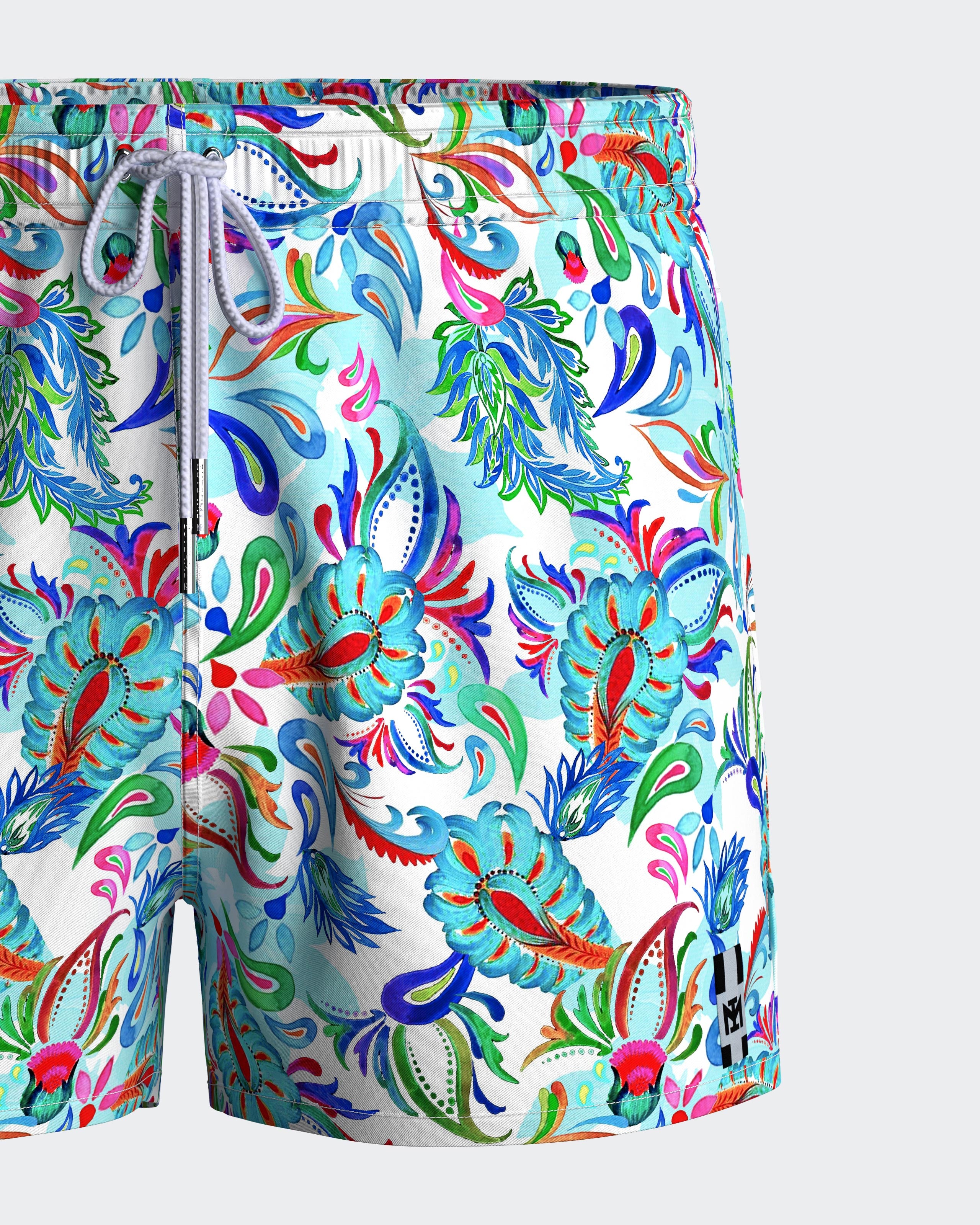 Swimming shorts with tropical print